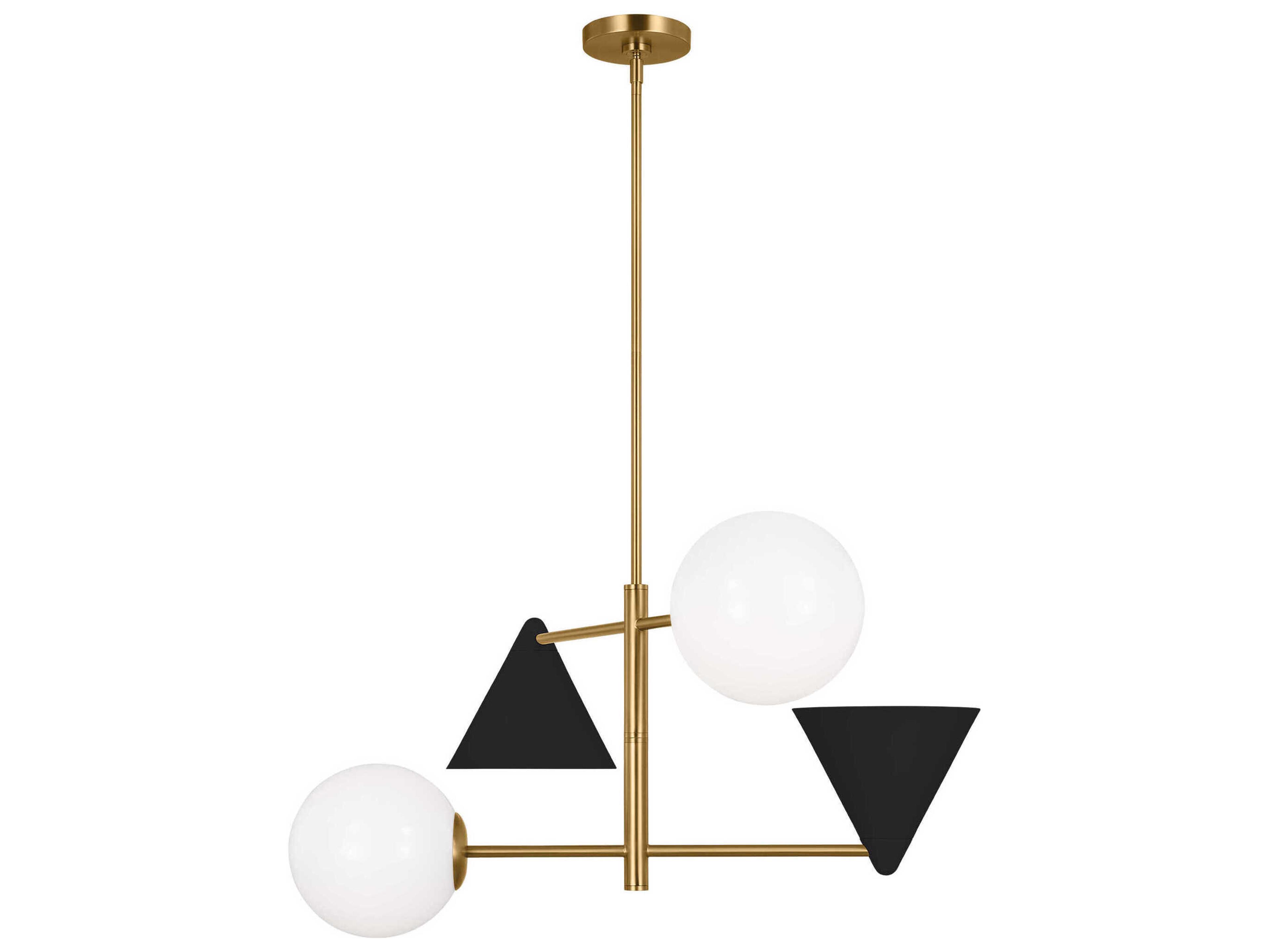 Visual Comfort Studio Cosmo 4-Light Midnight Black Burnished Brass Globe Geometric Tiered Chandelier