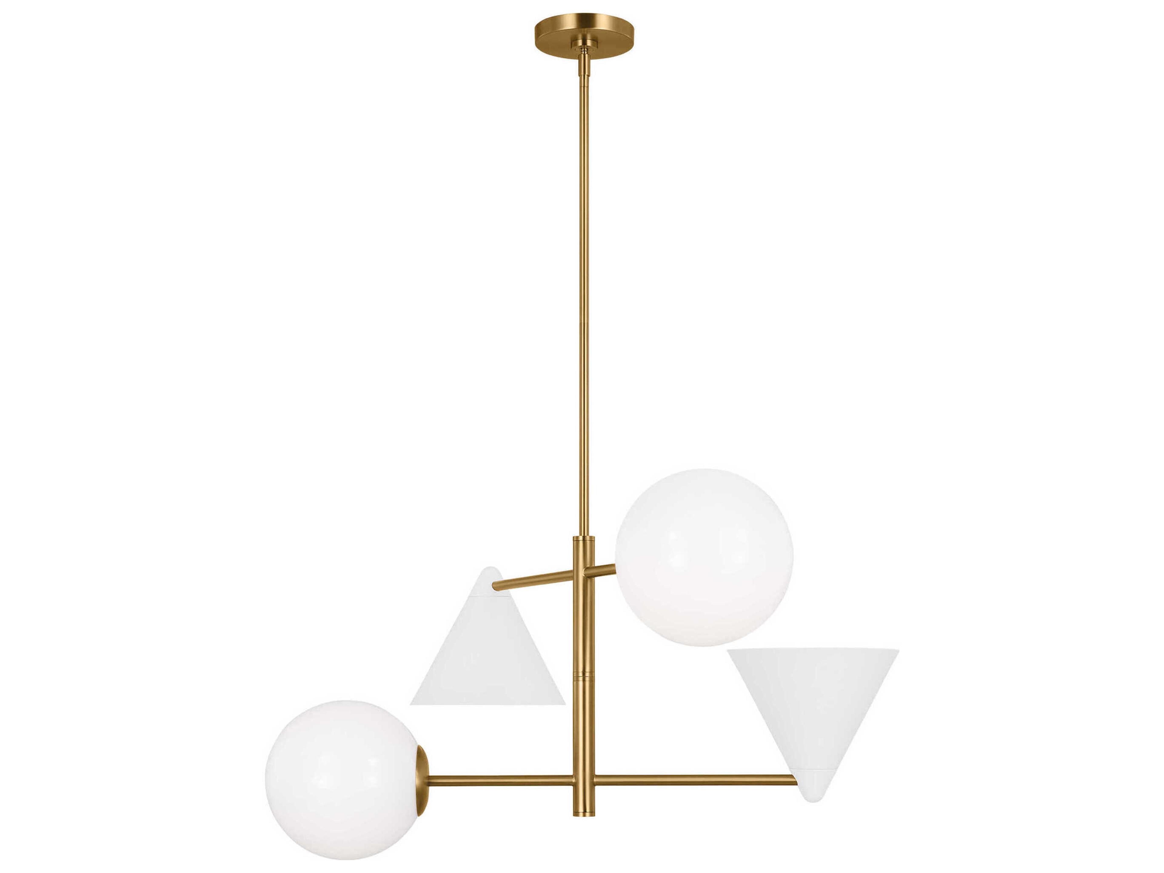 Visual Comfort Studio Cosmo 4-Light Matte White Burnished Brass Globe Geometric Tiered Chandelier