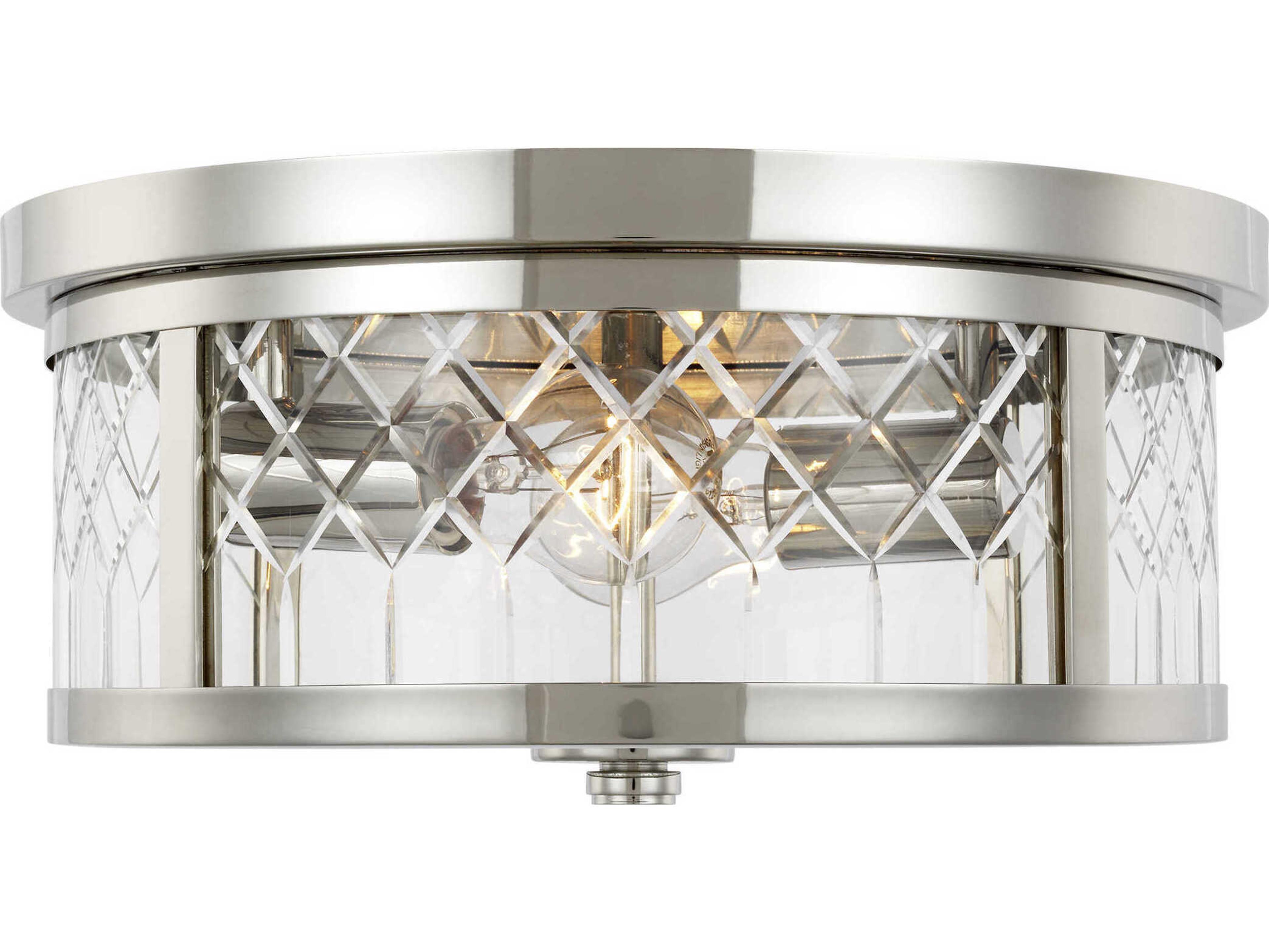 Visual Comfort Studio Alec 2-Light Polished Nickel Drum Flush Mount