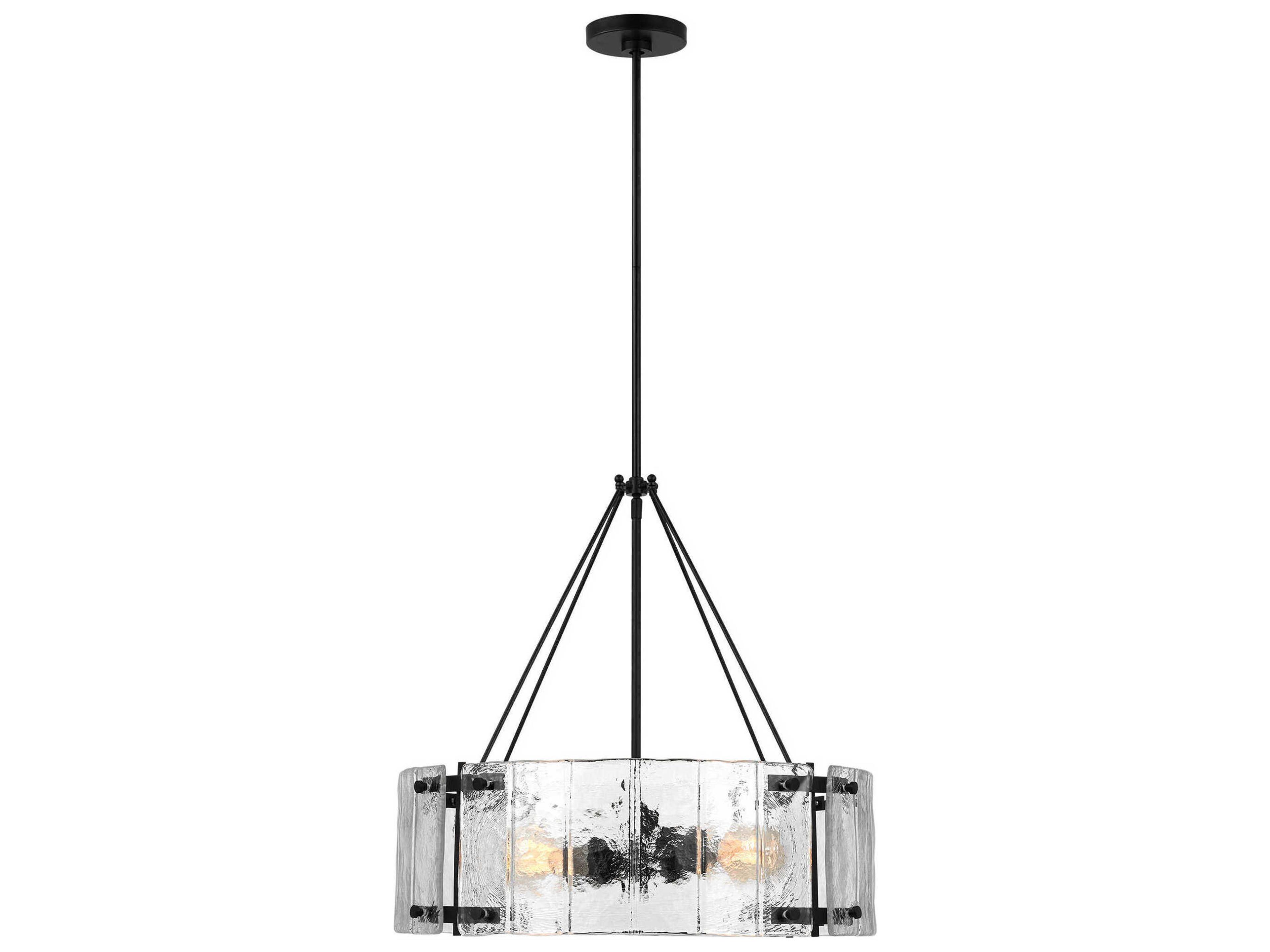 Visual Comfort Studio Calvert 4-Light Aged Iron Black Drum Chandelier