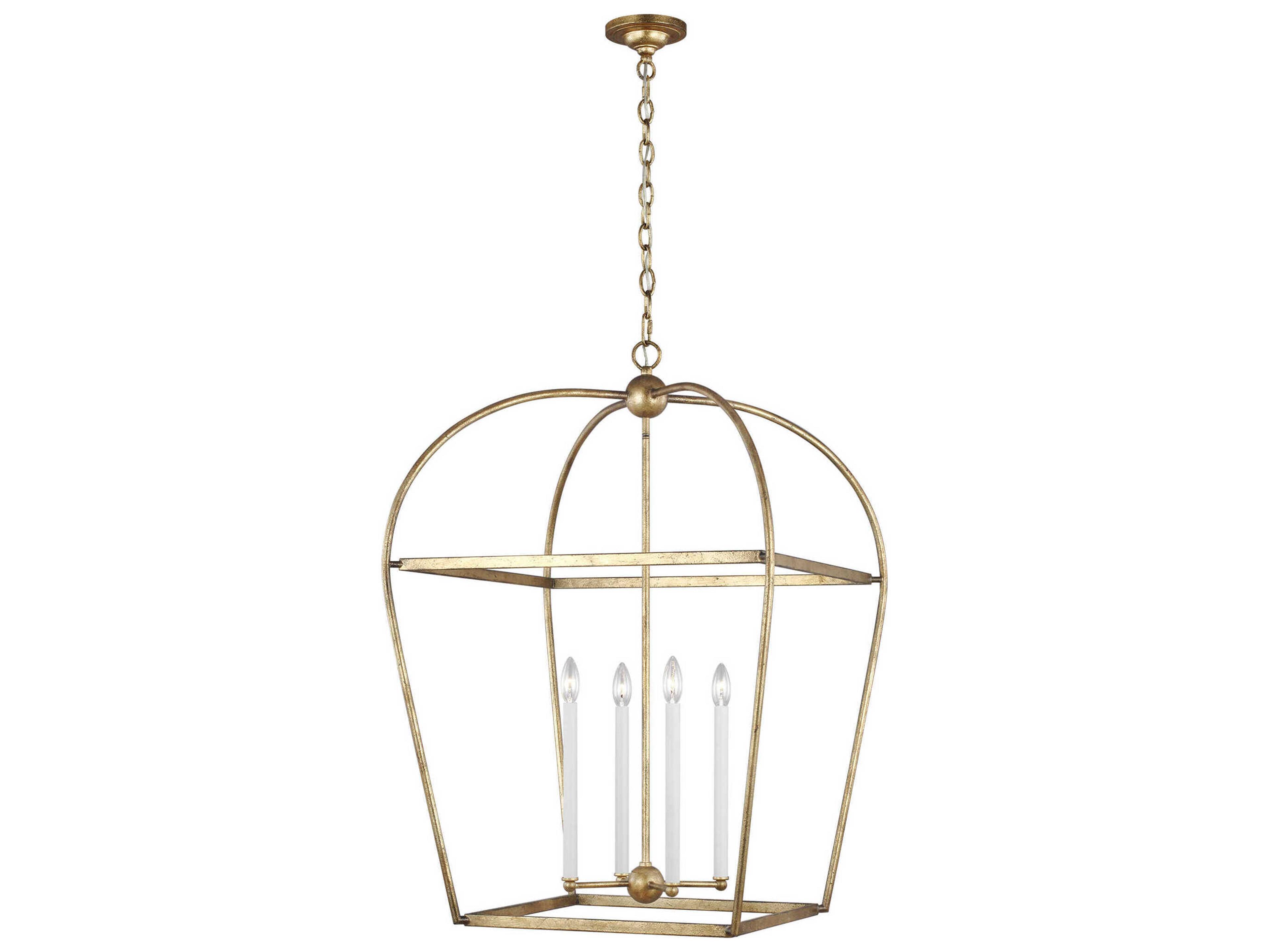 Visual Comfort Studio Stonington 4-Light Antique Gild Gold Lantern Chandelier