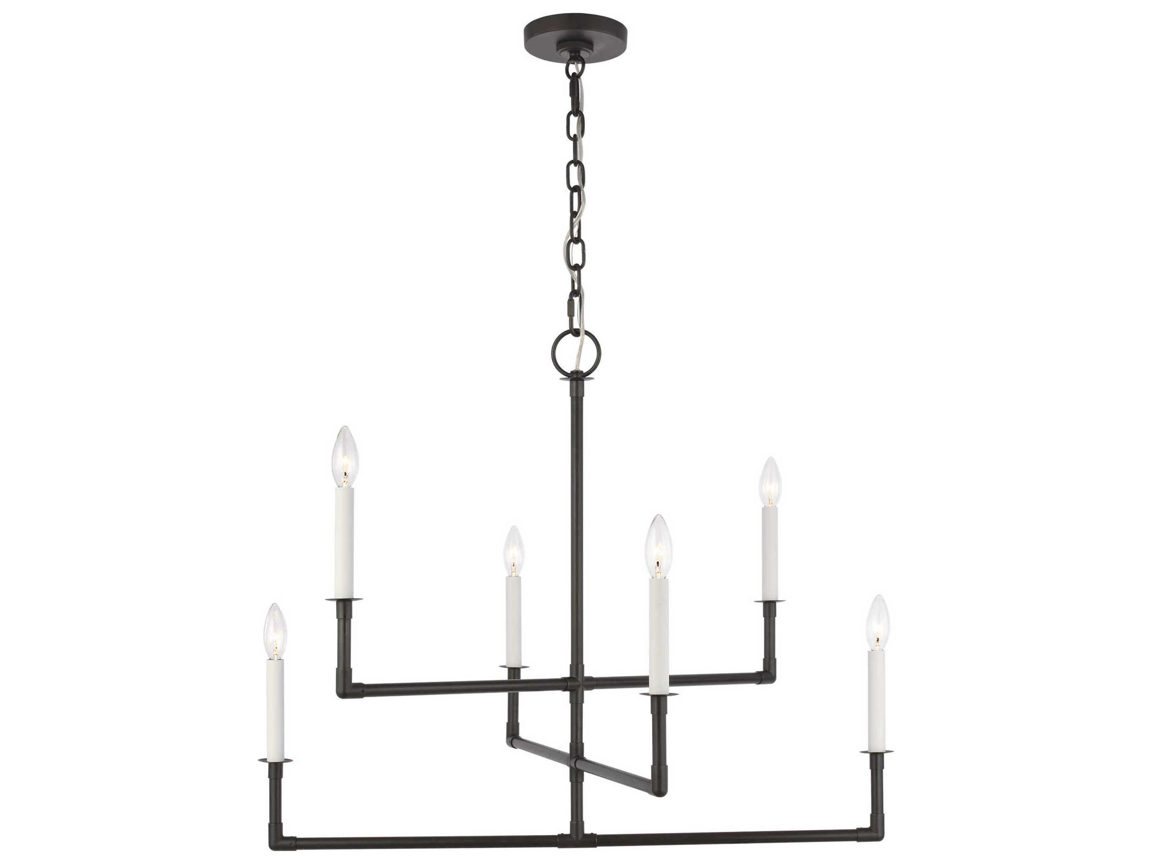 Visual Comfort Studio Bayview 6-Light Aged Iron Black Candelabra Tiered Chandelier