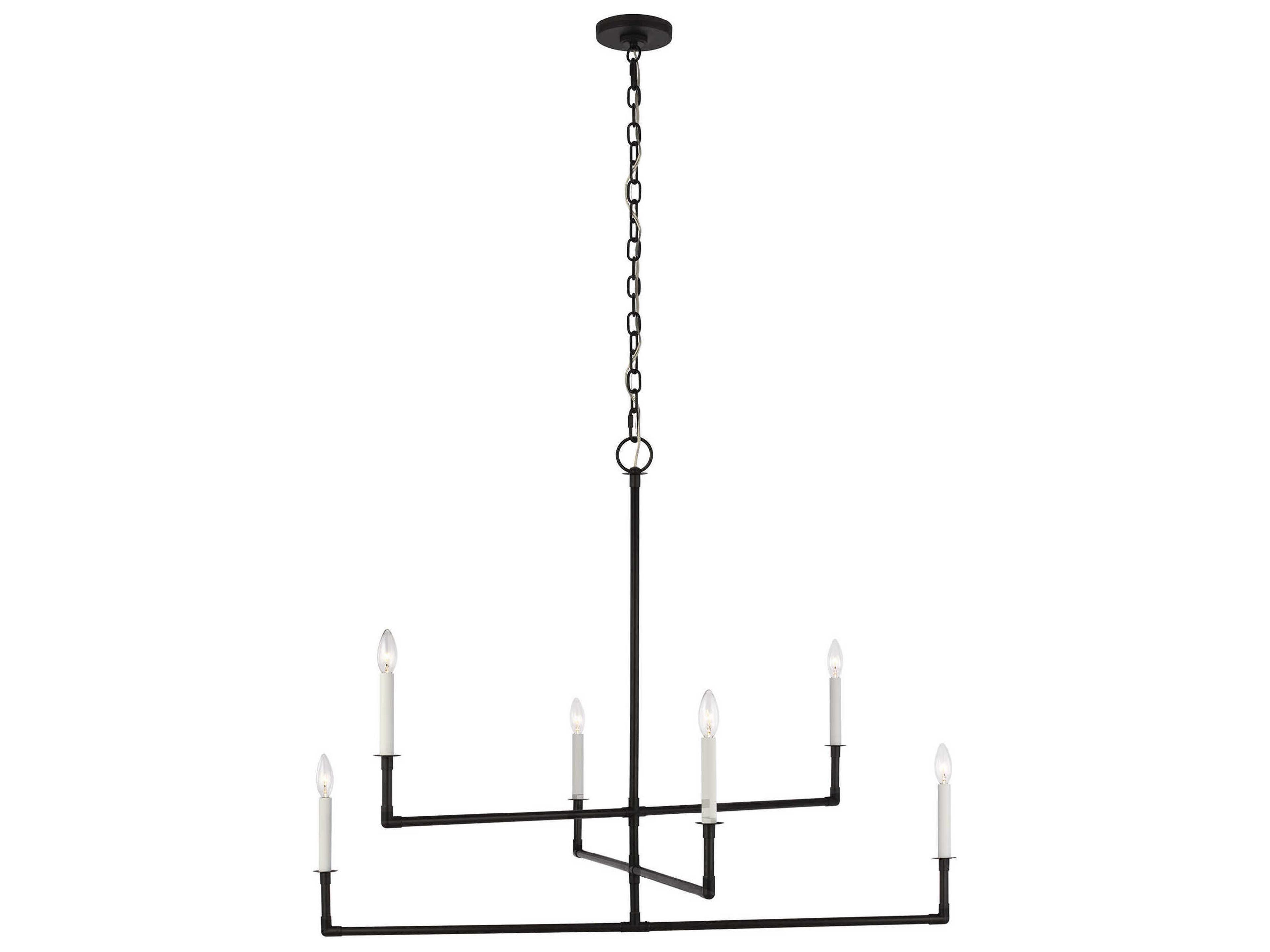 Visual Comfort Studio Bayview 6-Light Aged Iron Black Candelabra Tiered Chandelier