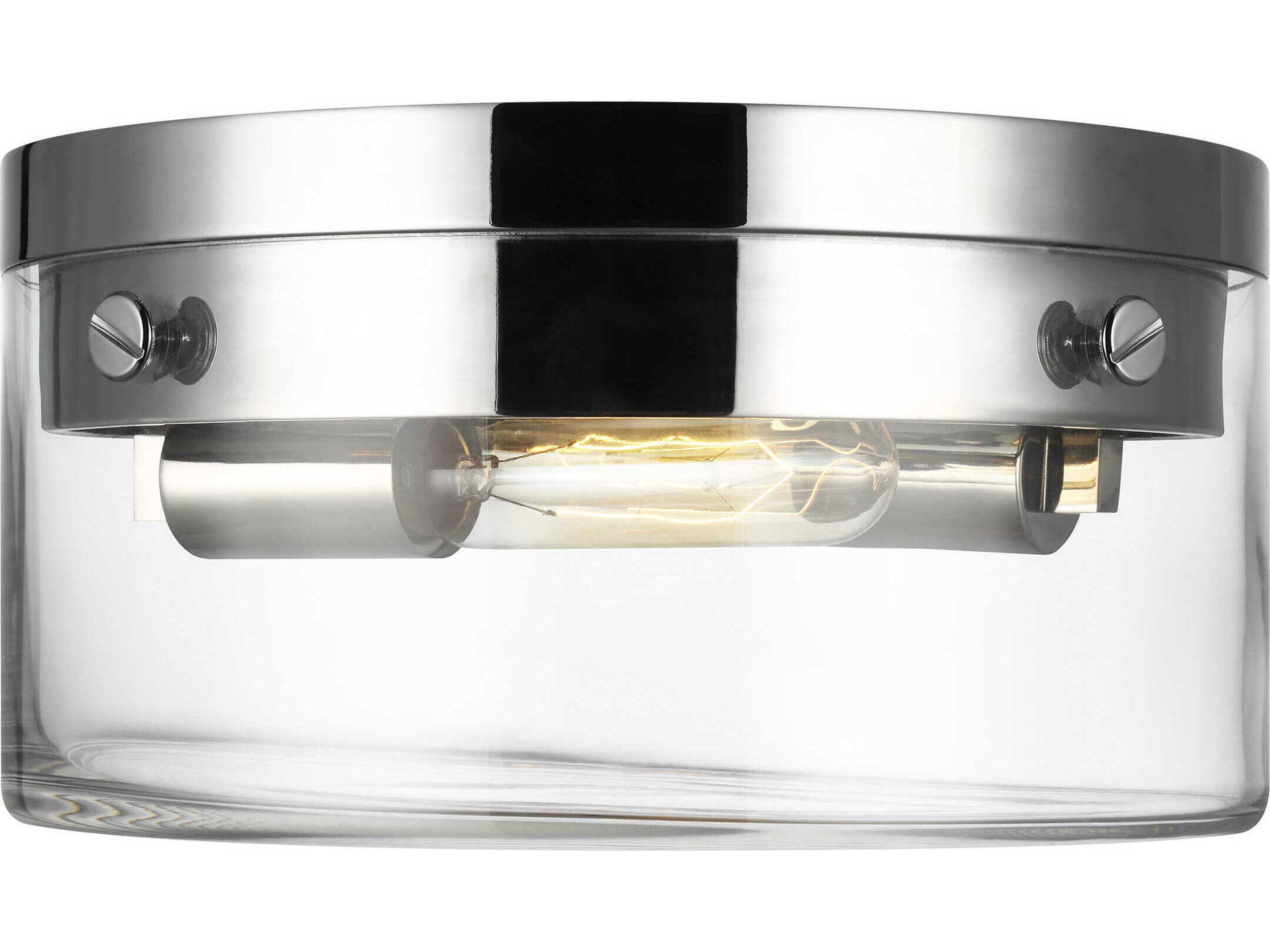 Visual Comfort Studio Garrett 2-Light Polished Nickel Drum Flush Mount