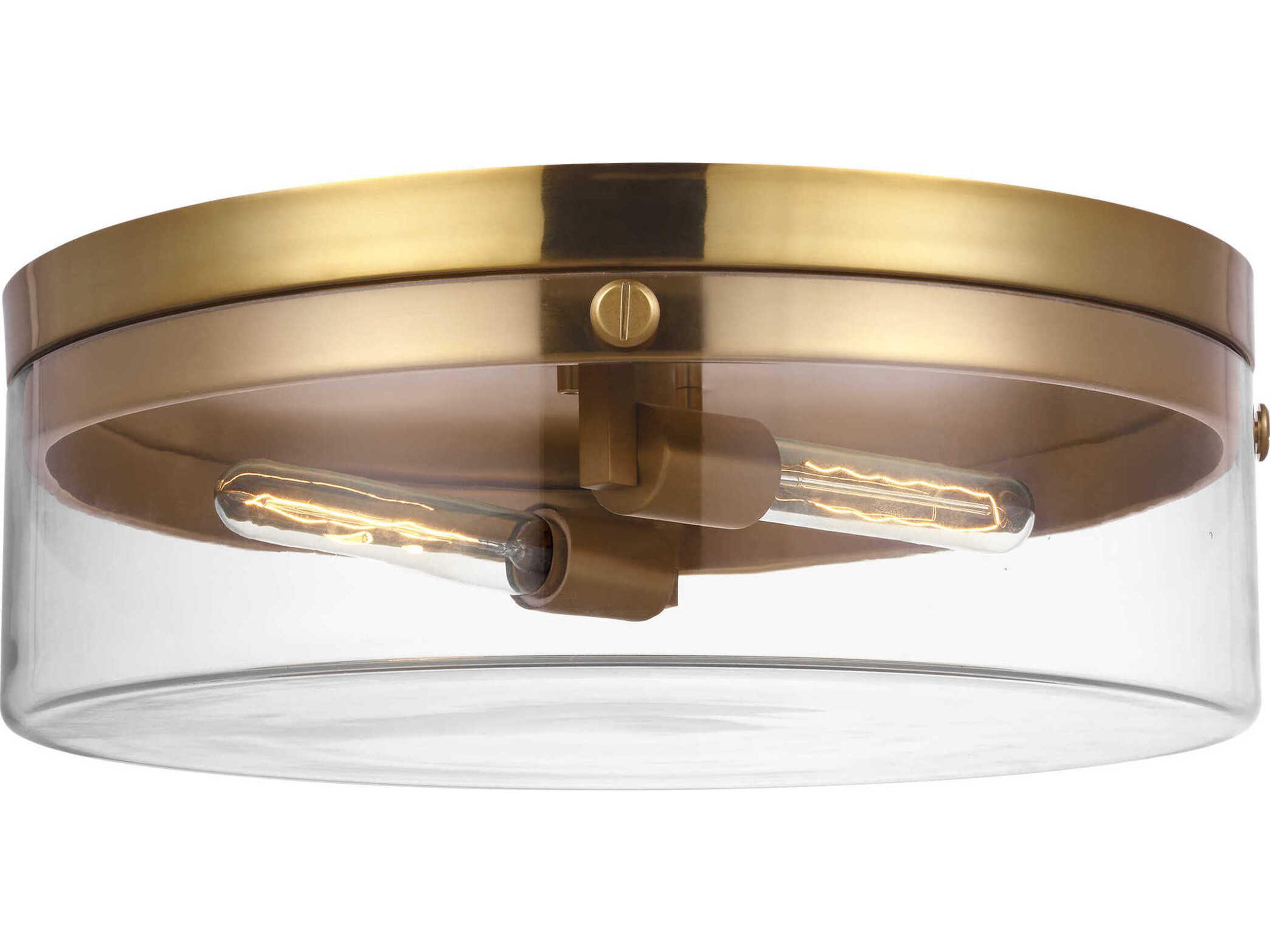 Visual Comfort Studio Garrett 2-Light Burnished Brass Drum Flush Mount