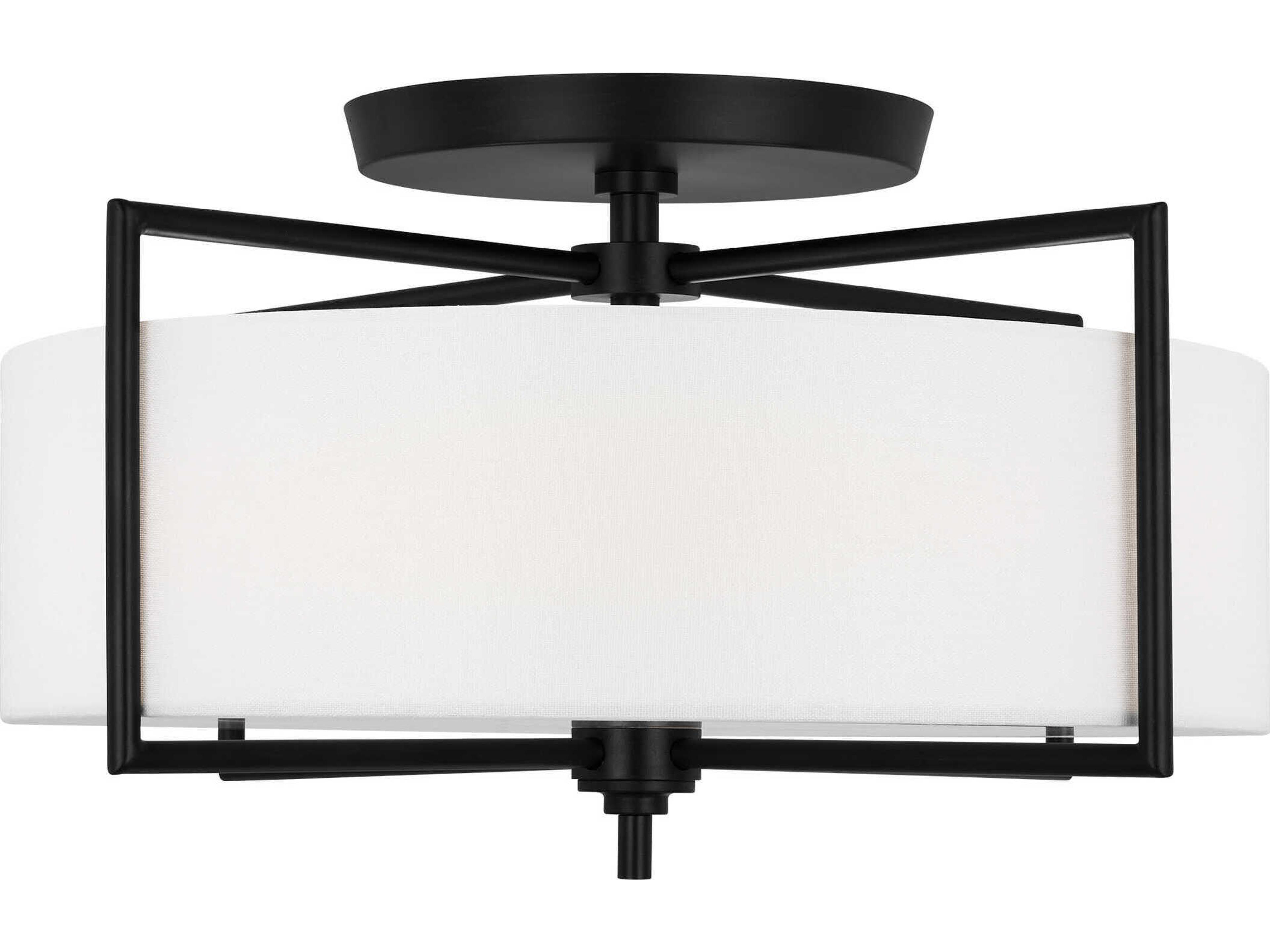 Visual Comfort Studio Perno 3-Light Aged Iron Black Drum Semi Flush Mount