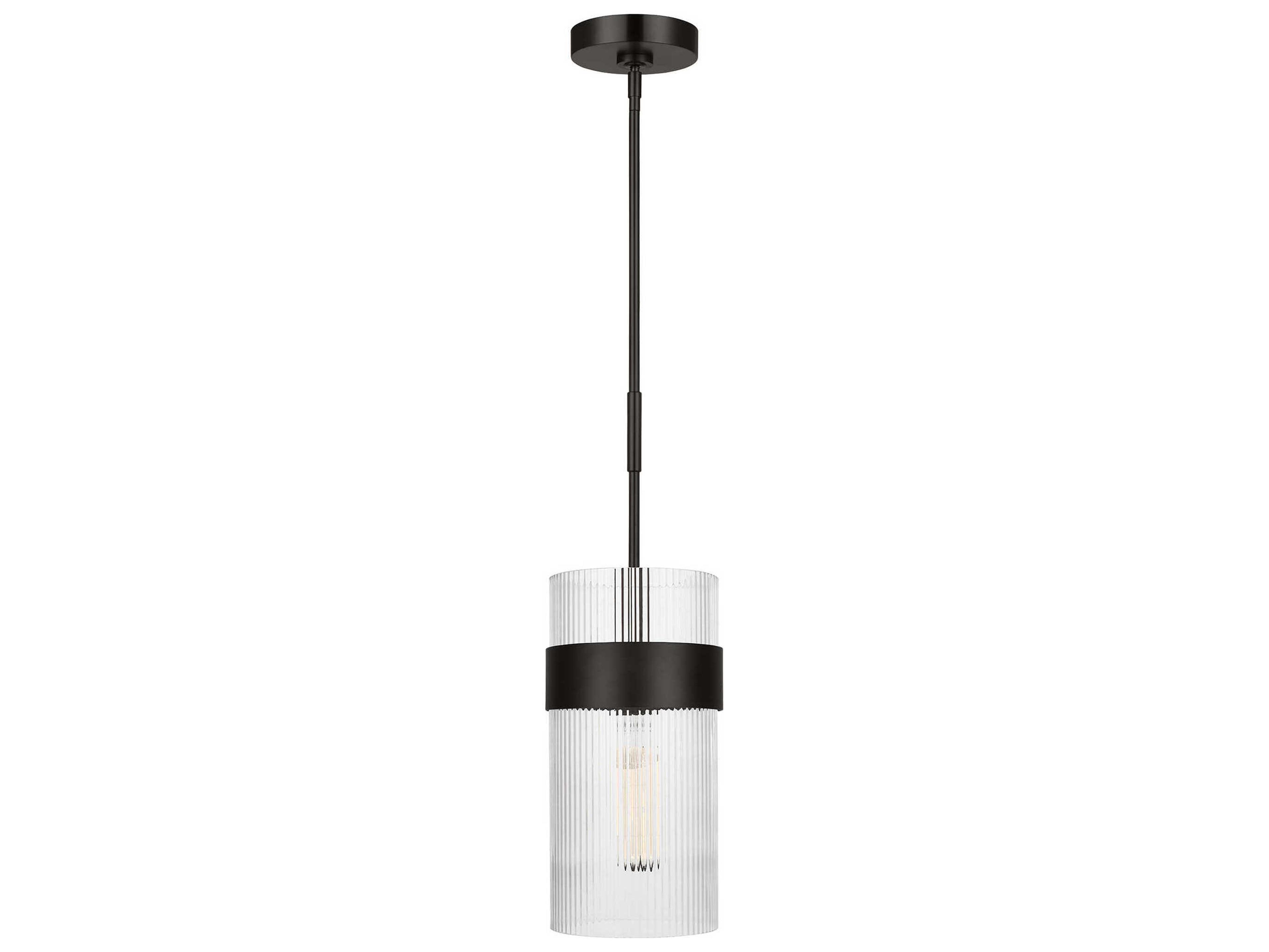 Visual Comfort Studio Geneva 1-Light Aged Iron Black Cylinder Mini Pendant