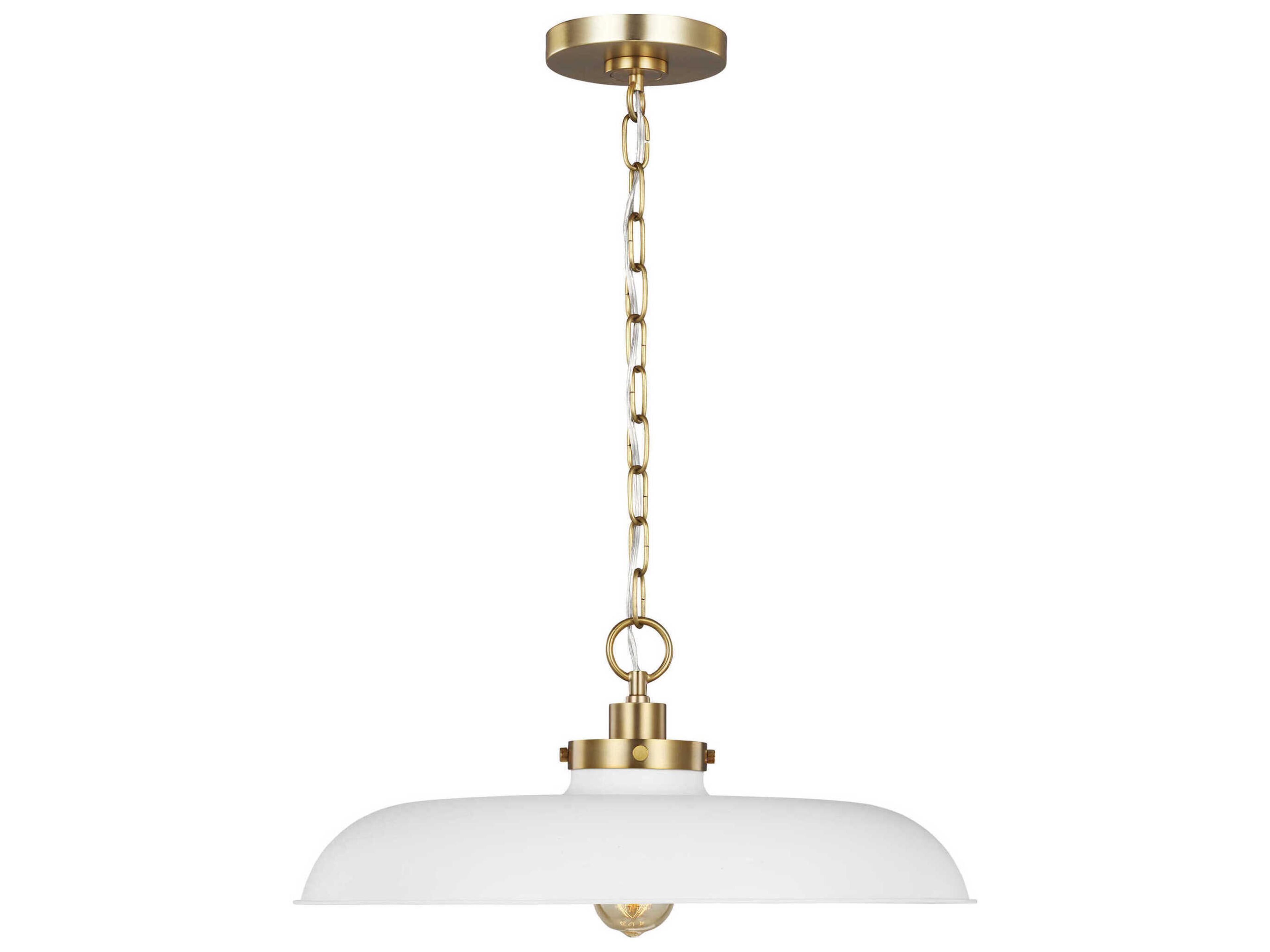Visual Comfort Studio Wellfleet 1-Light Matte White Burnished Brass Pendant
