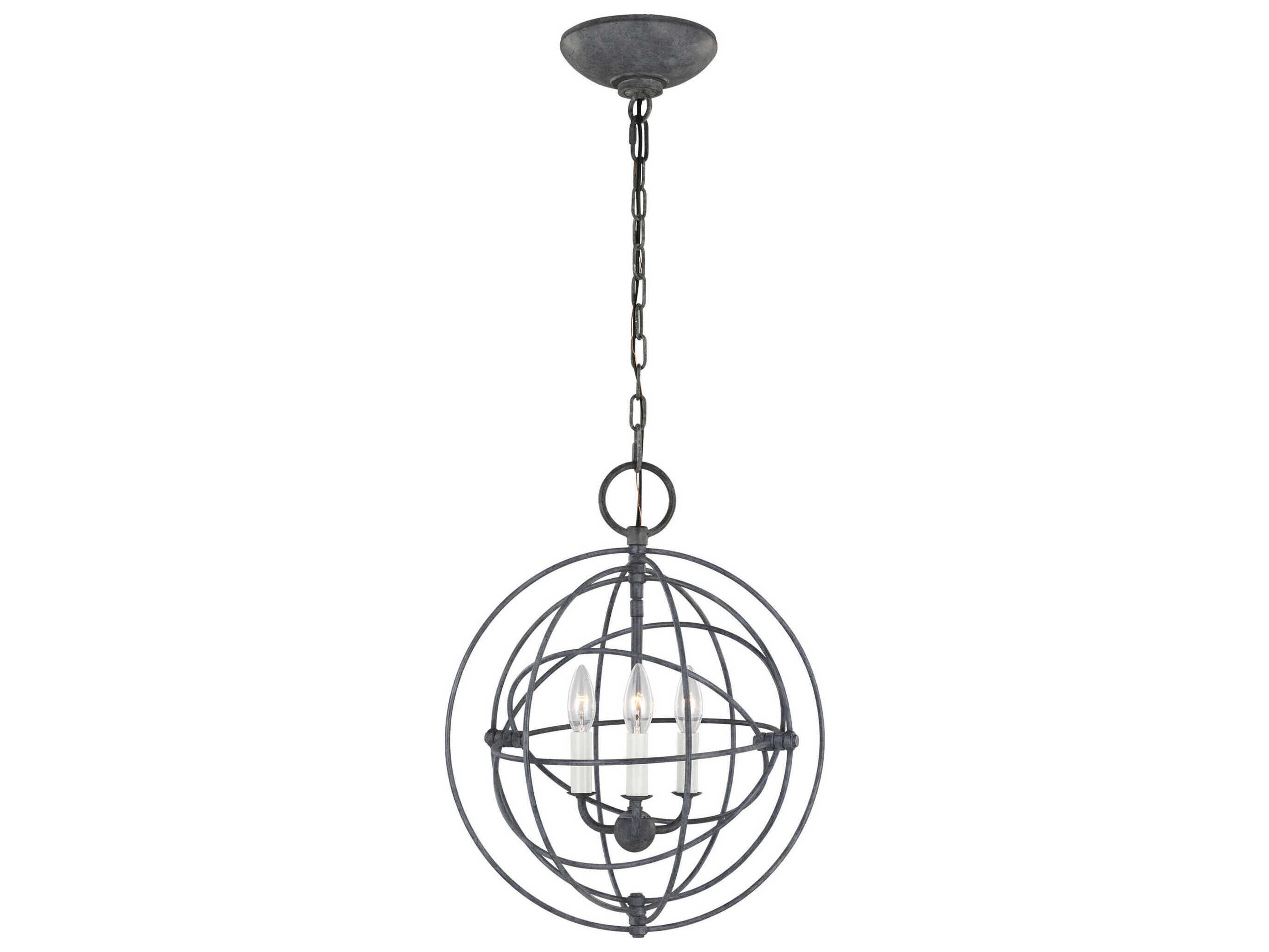Visual Comfort Studio Bayberry 3-Light Weathered Galvanized Black Candelabra Globe Chandelier