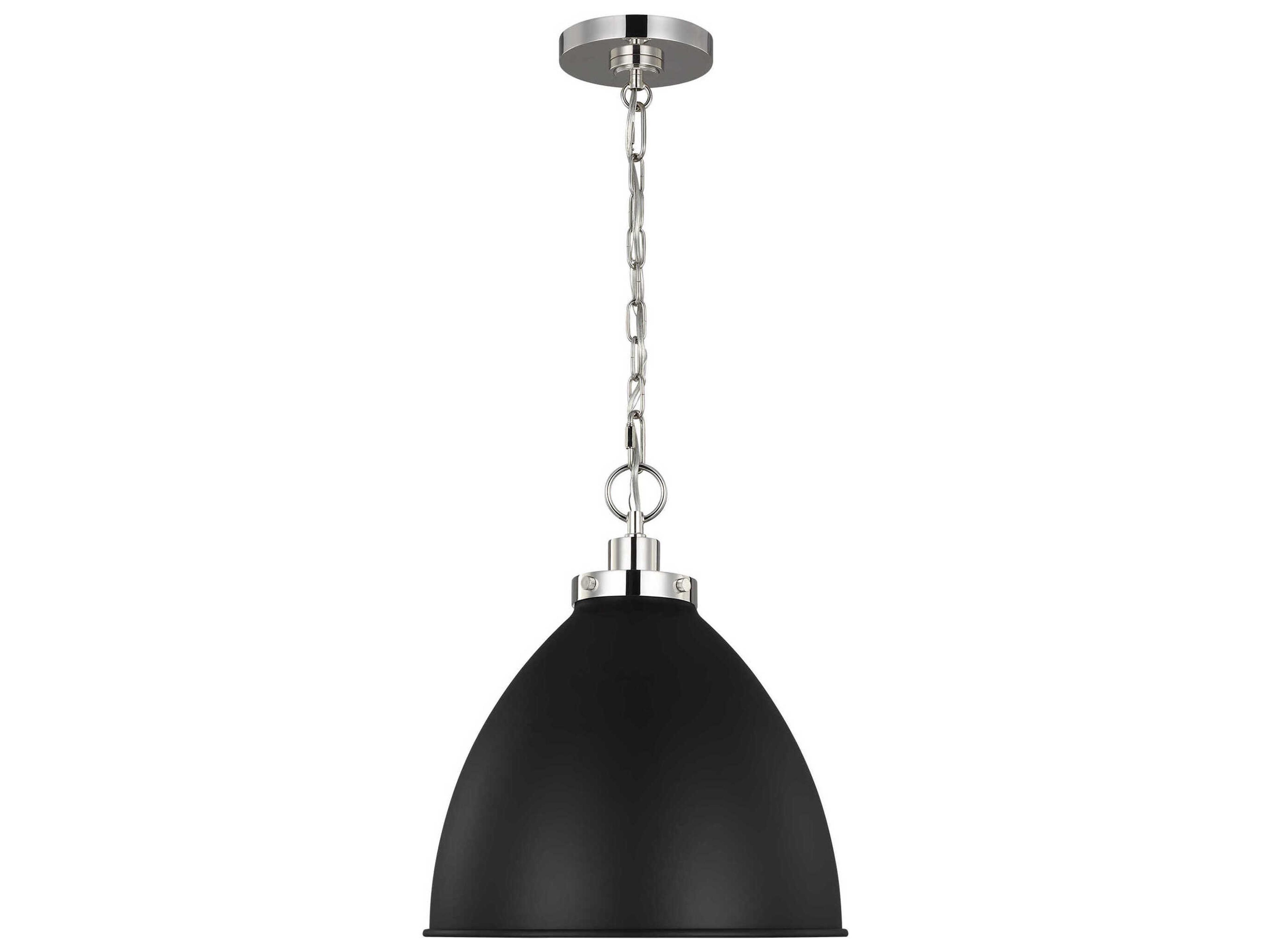 Visual Comfort Studio Wellfleet 1-Light Midnight Black Polished Nickel Dome Pendant