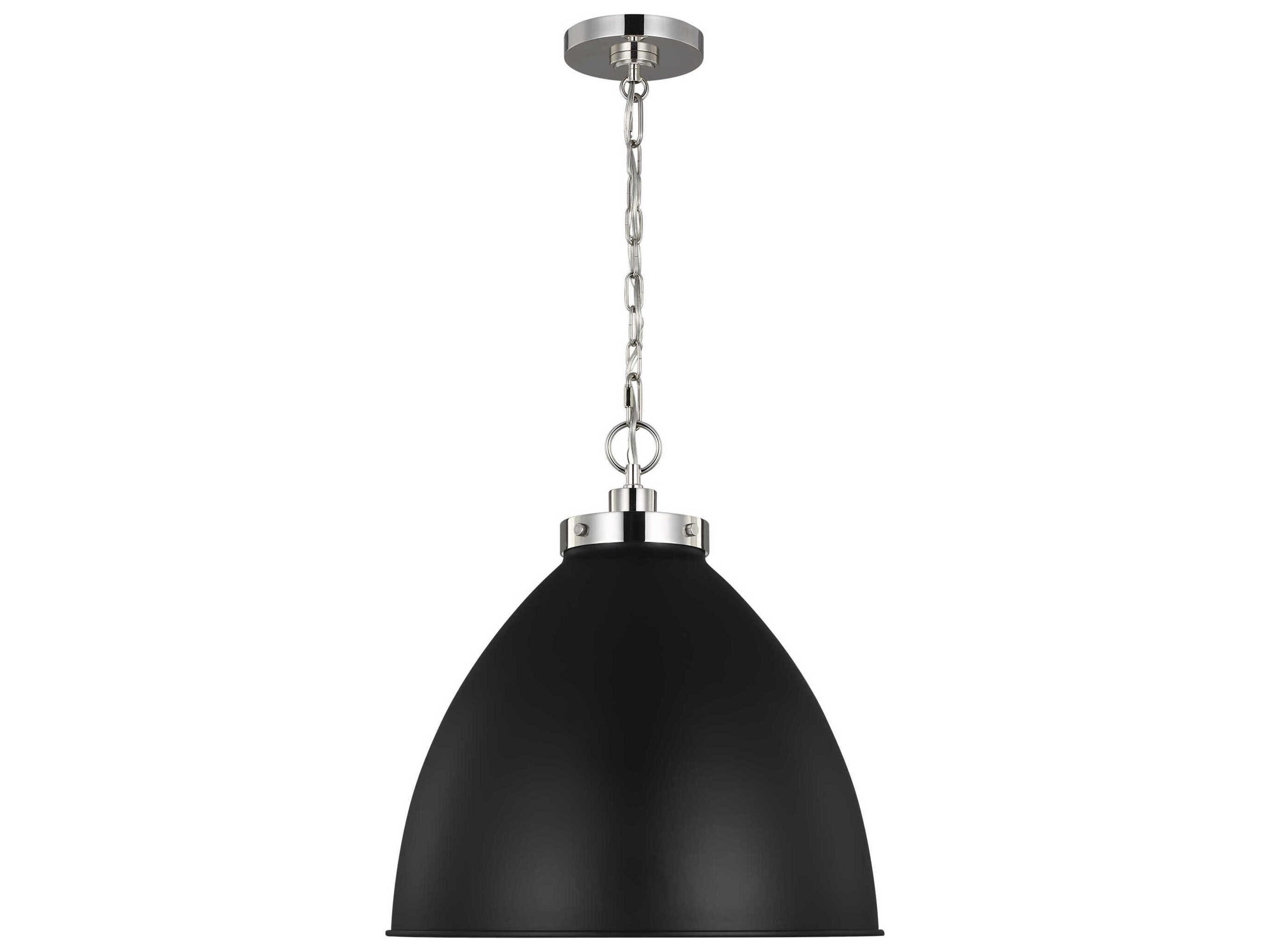 Visual Comfort Studio Wellfleet 1-Light Midnight Black Polished Nickel Dome Pendant