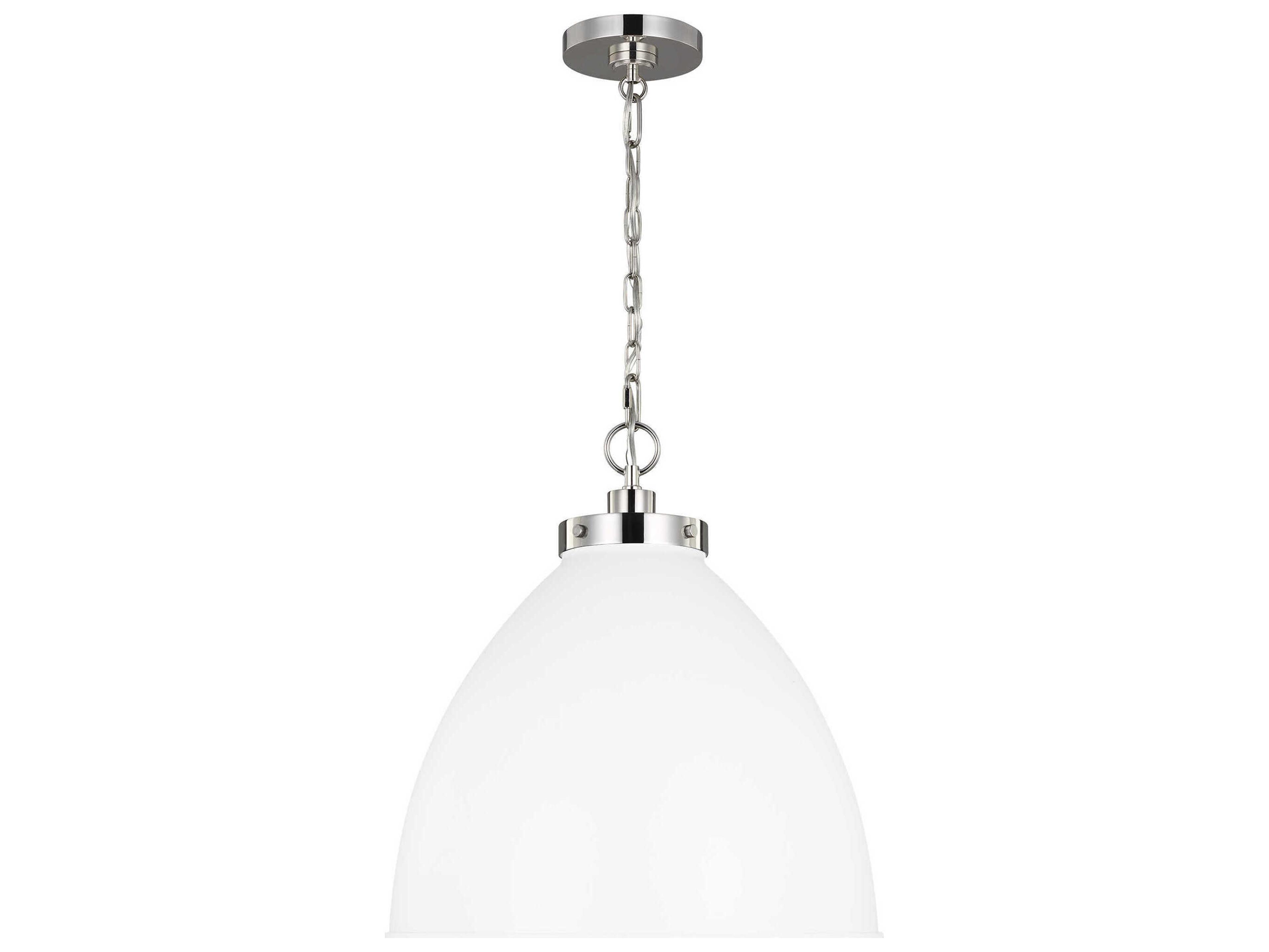 Visual Comfort Studio Wellfleet 1-Light Matte White Polished Nickel Dome Pendant