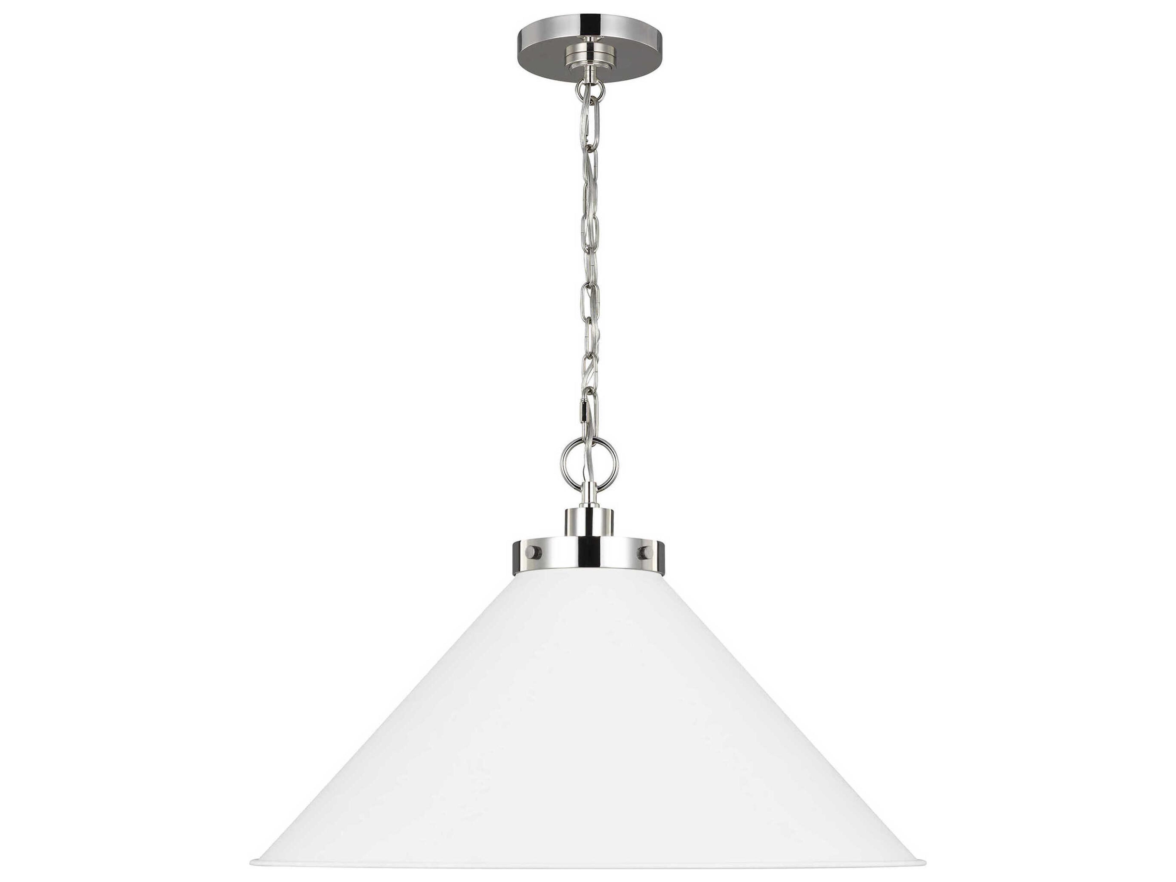 Visual Comfort Studio Wellfleet 1-Light Matte White Polished Nickel Pendant