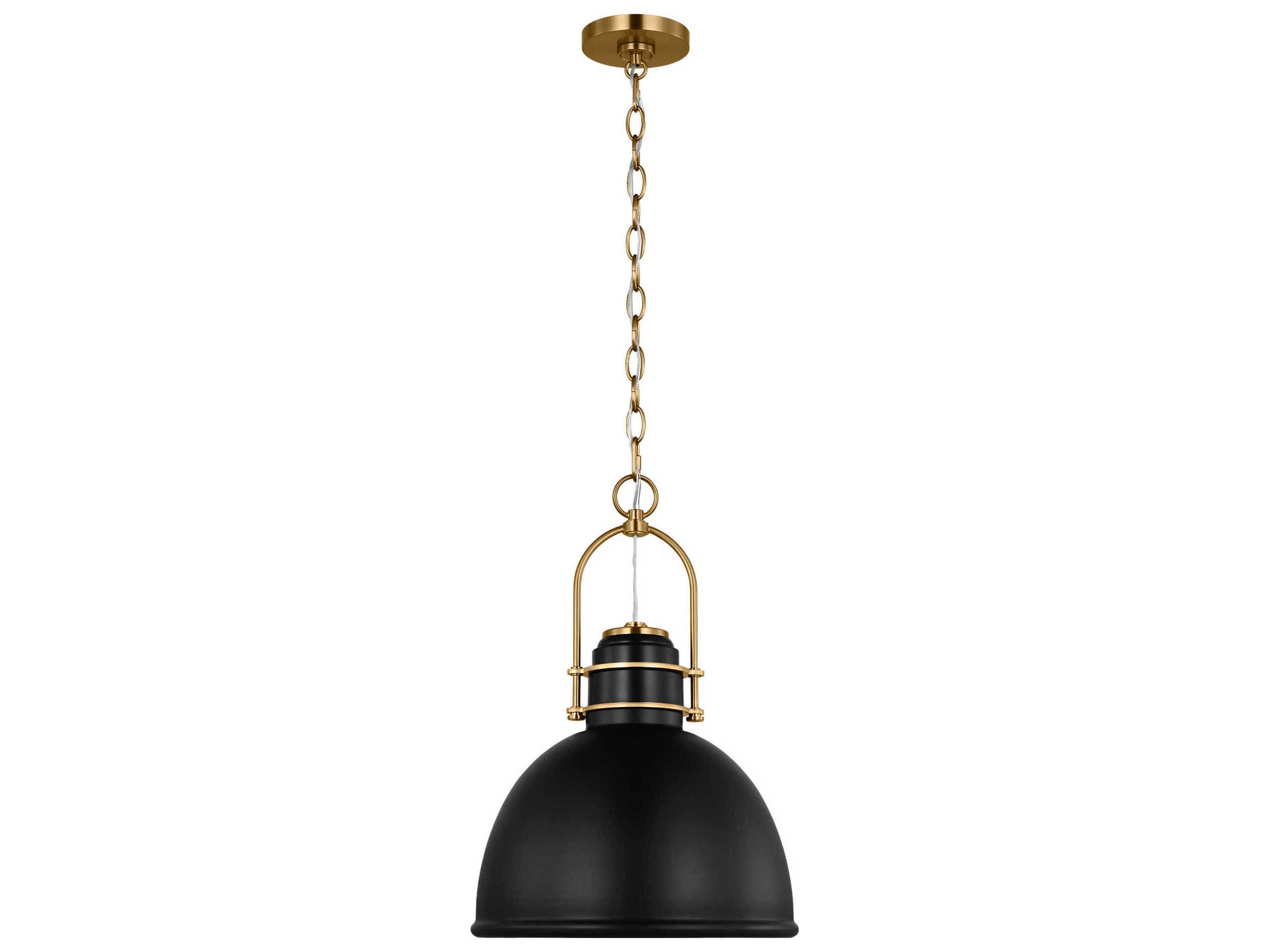 Visual Comfort Studio Upland 1-Light Midnight Black Burnished Brass Dome Pendant