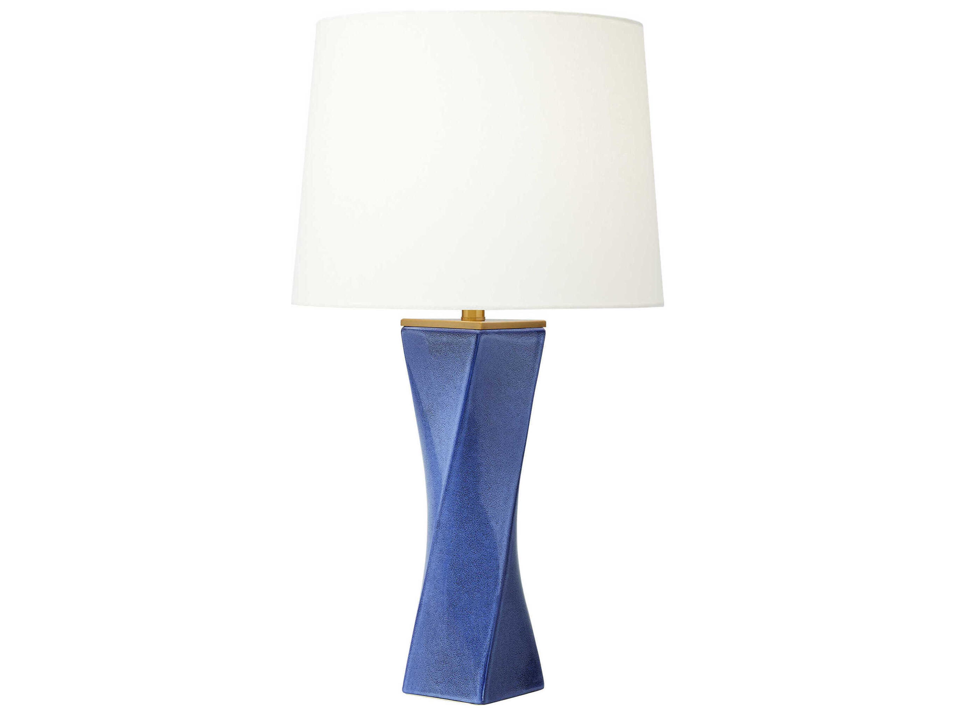 Visual Comfort Studio Lagos Frosted Blue White Linen Fabric Buffet Lamp