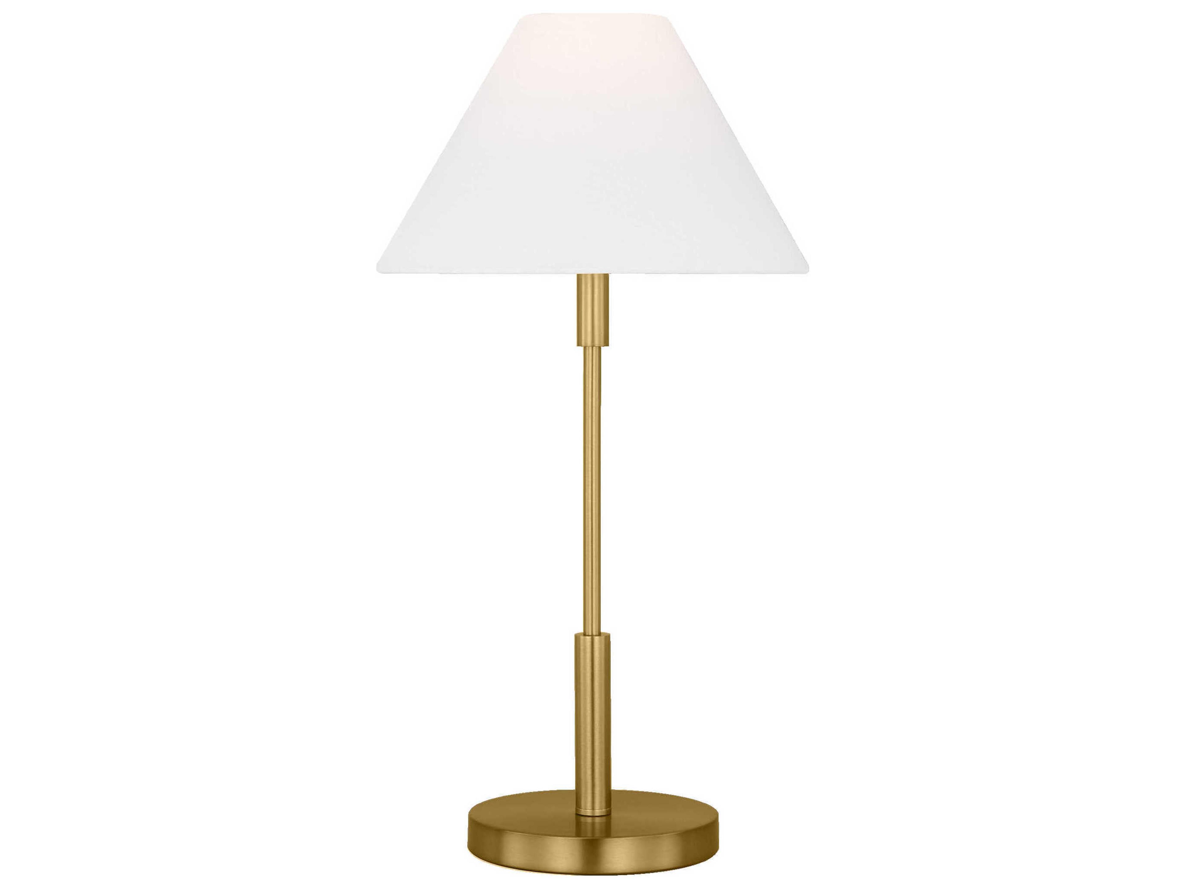 Visual Comfort Studio Porteau Satin Brass White Linen Table Lamp