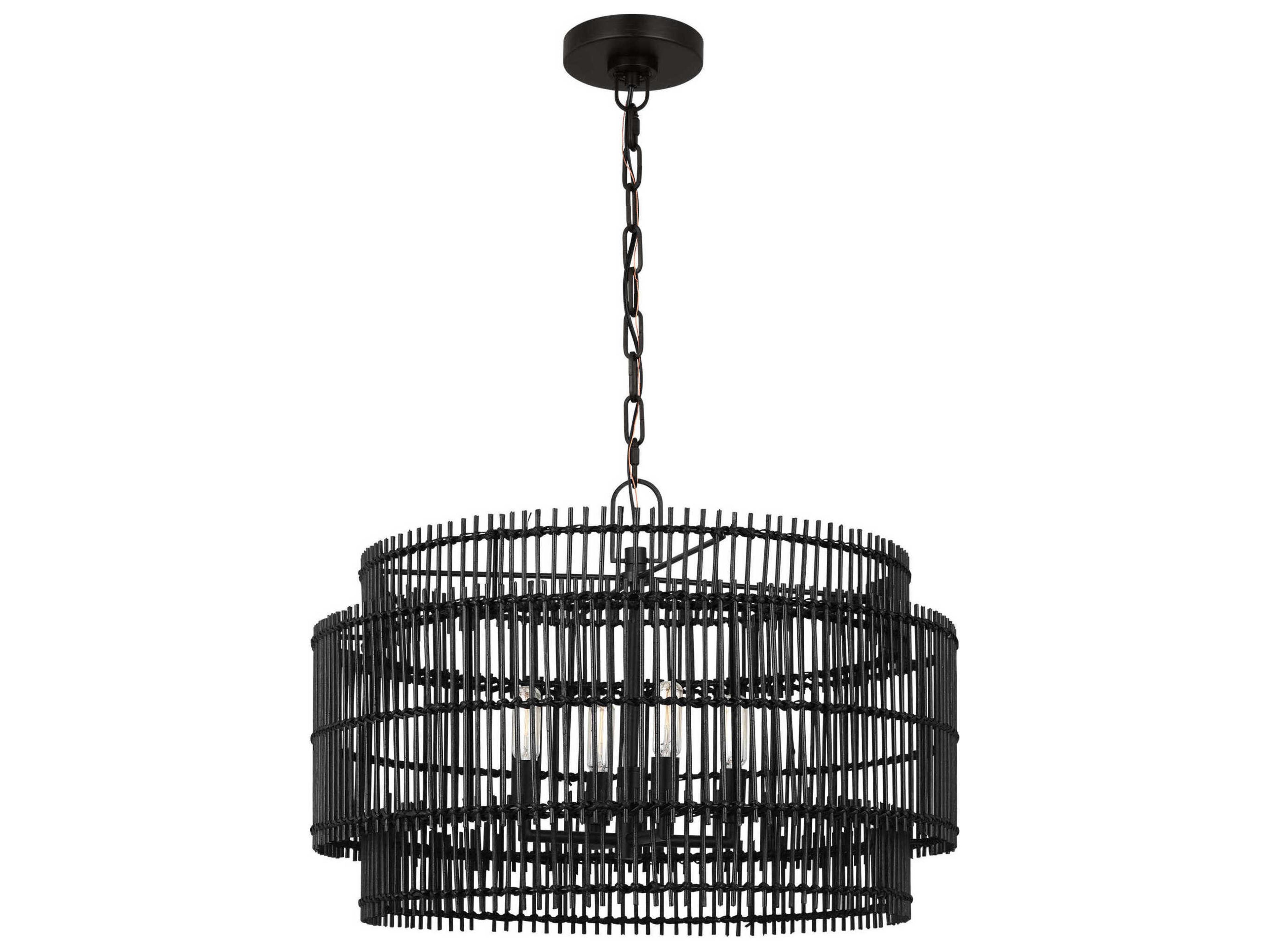 Visual Comfort Studio Elio 4-Light Aged Iron Black Drum Chandelier