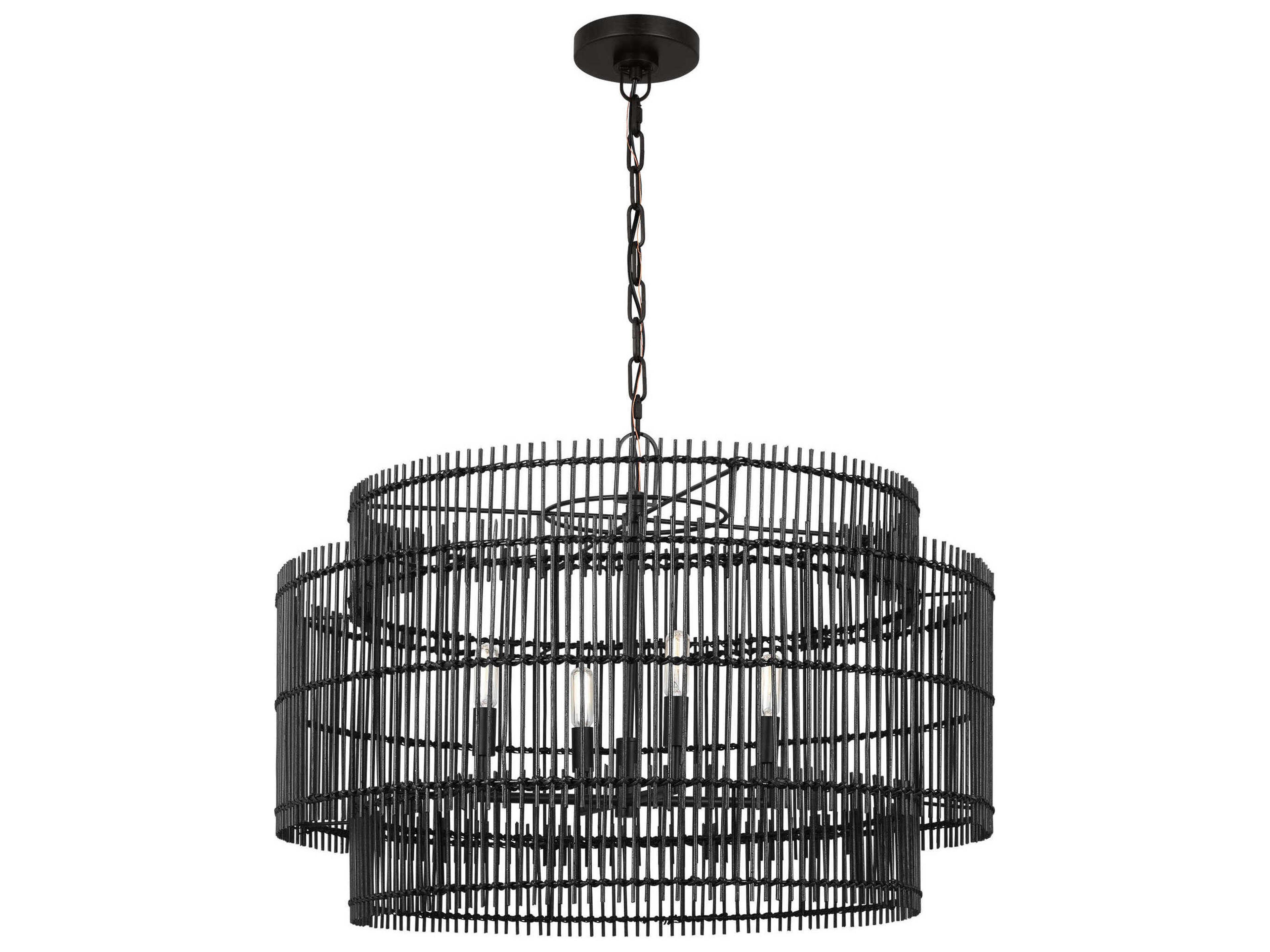 Visual Comfort Studio Elio 4-Light Aged Iron Black Drum Chandelier