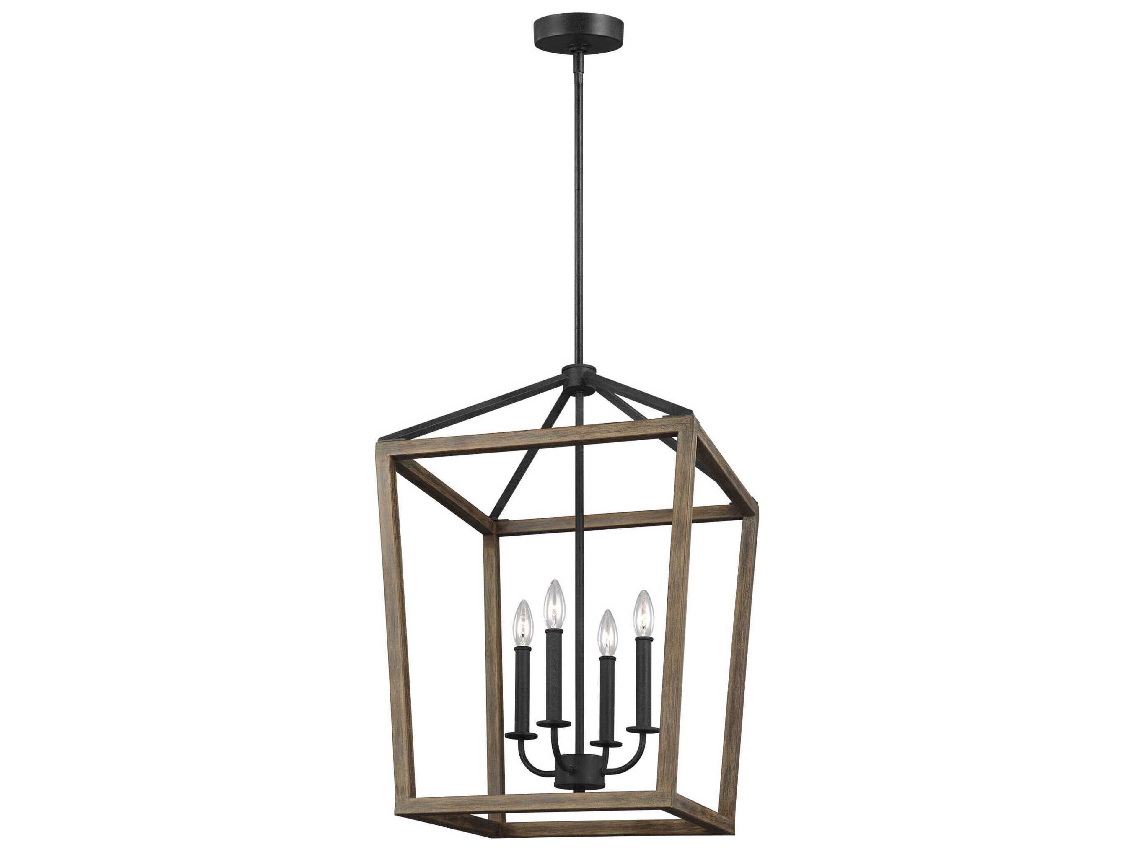 Visual Comfort Studio Gannet 4-Light Weathered Oak Wood Antique Forged Iron Brown Candelabra Chandelier