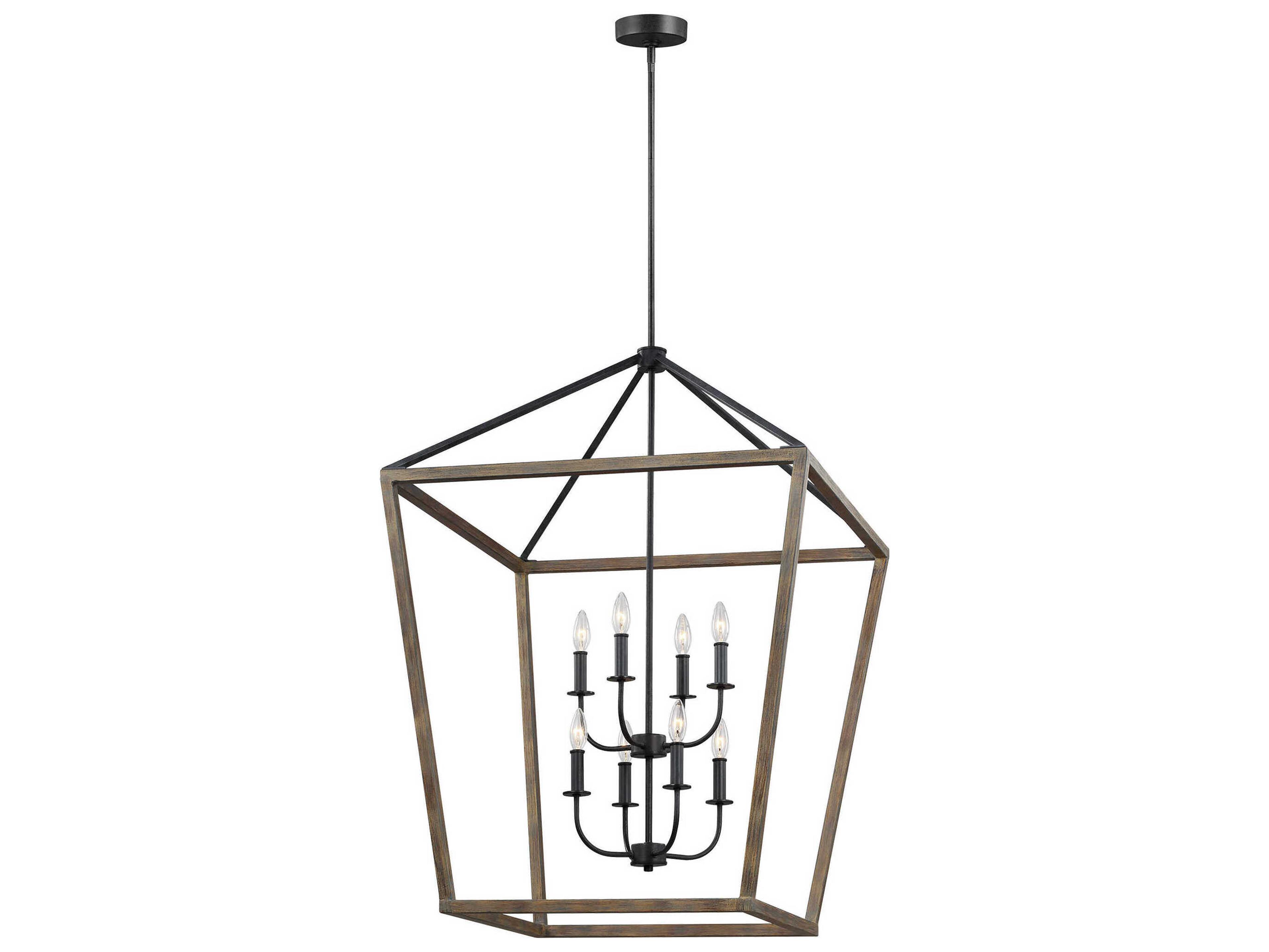 Visual Comfort Studio Gannet 8-Light Weathered Oak Wood Antique Forged Iron Brown Candelabra Chandelier