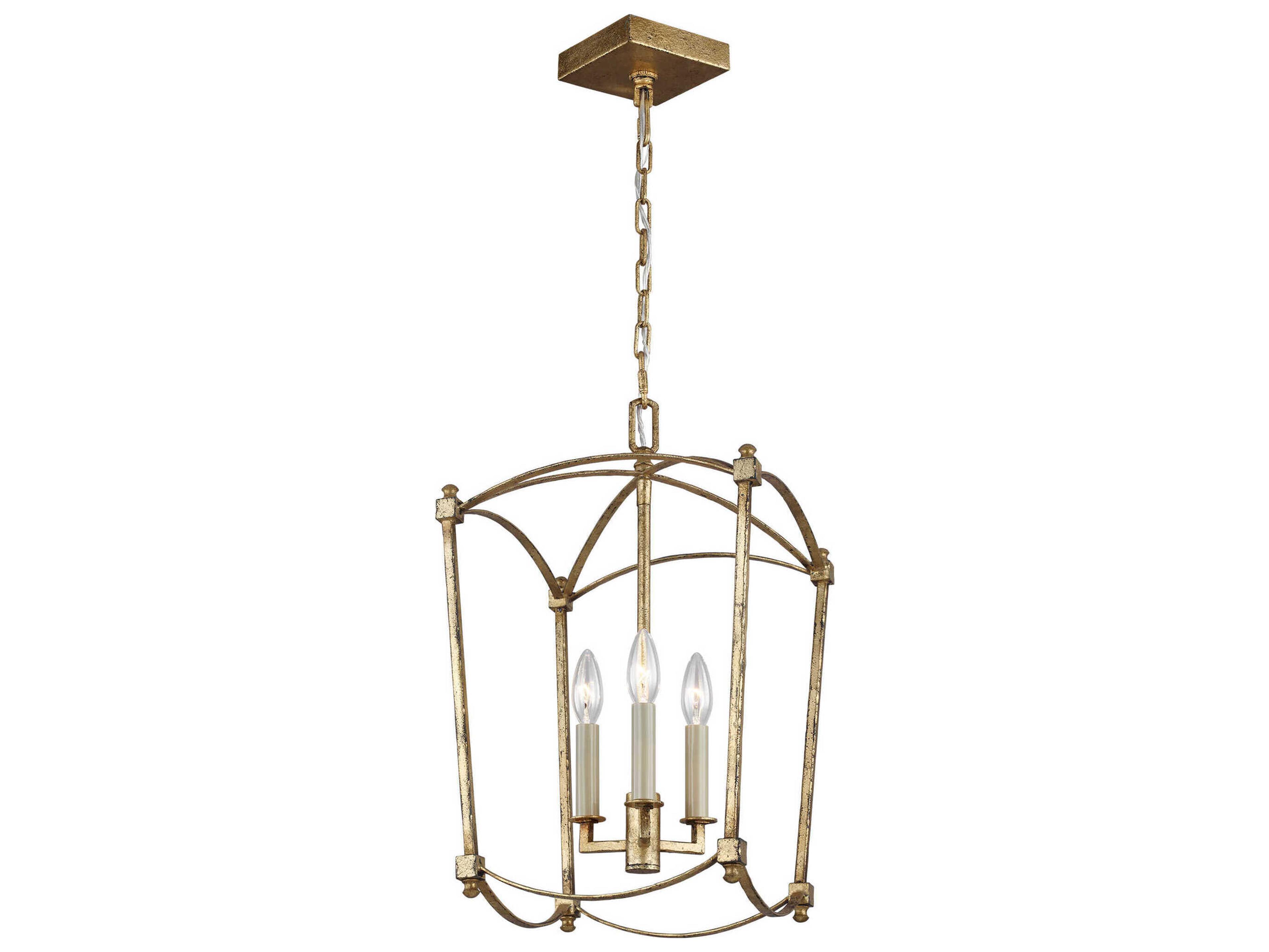 Visual Comfort Studio Thayer 3-Light Antique Gild Gold Candelabra Lantern Chandelier
