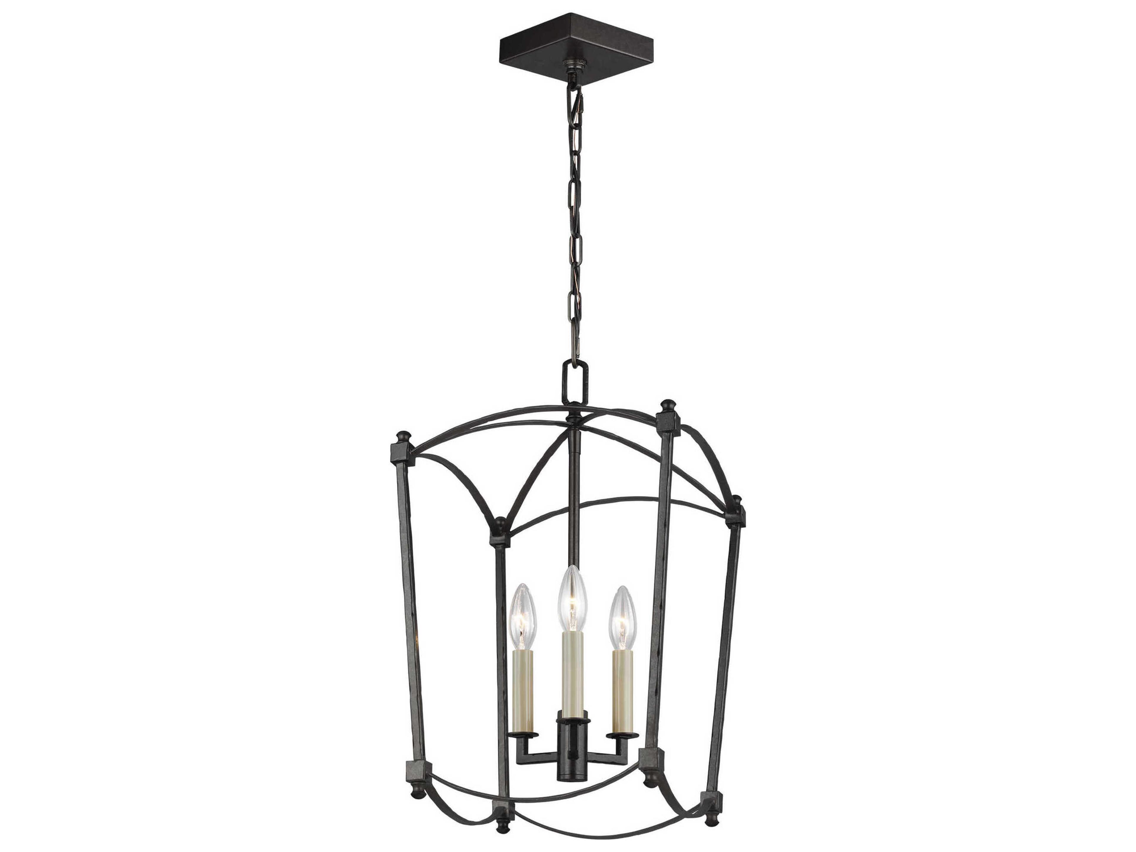 Visual Comfort Studio Thayer 3-Light Smith Steel Candelabra Lantern Chandelier