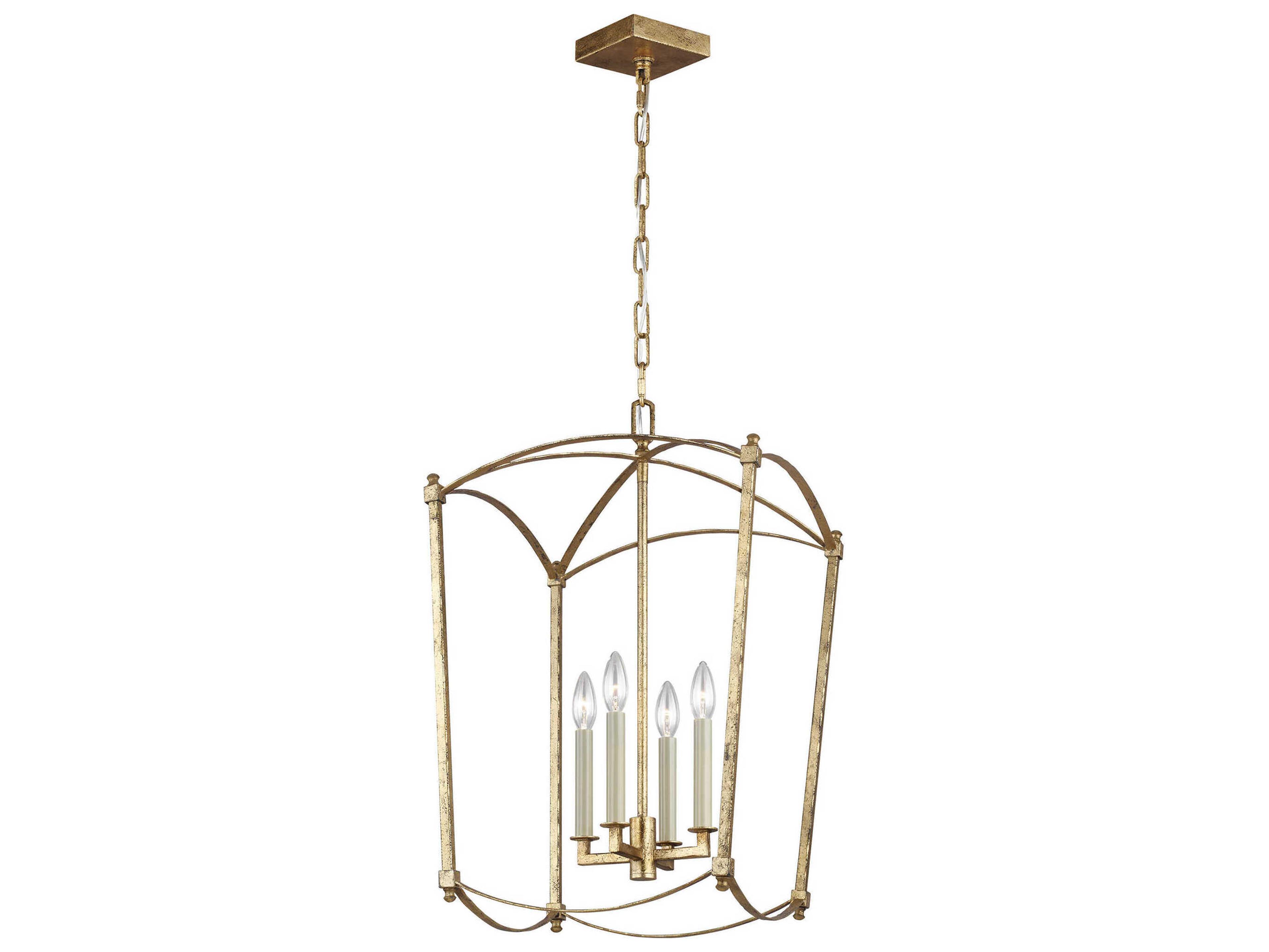 Visual Comfort Studio Thayer 4-Light Antique Gild Gold Candelabra Lantern Chandelier