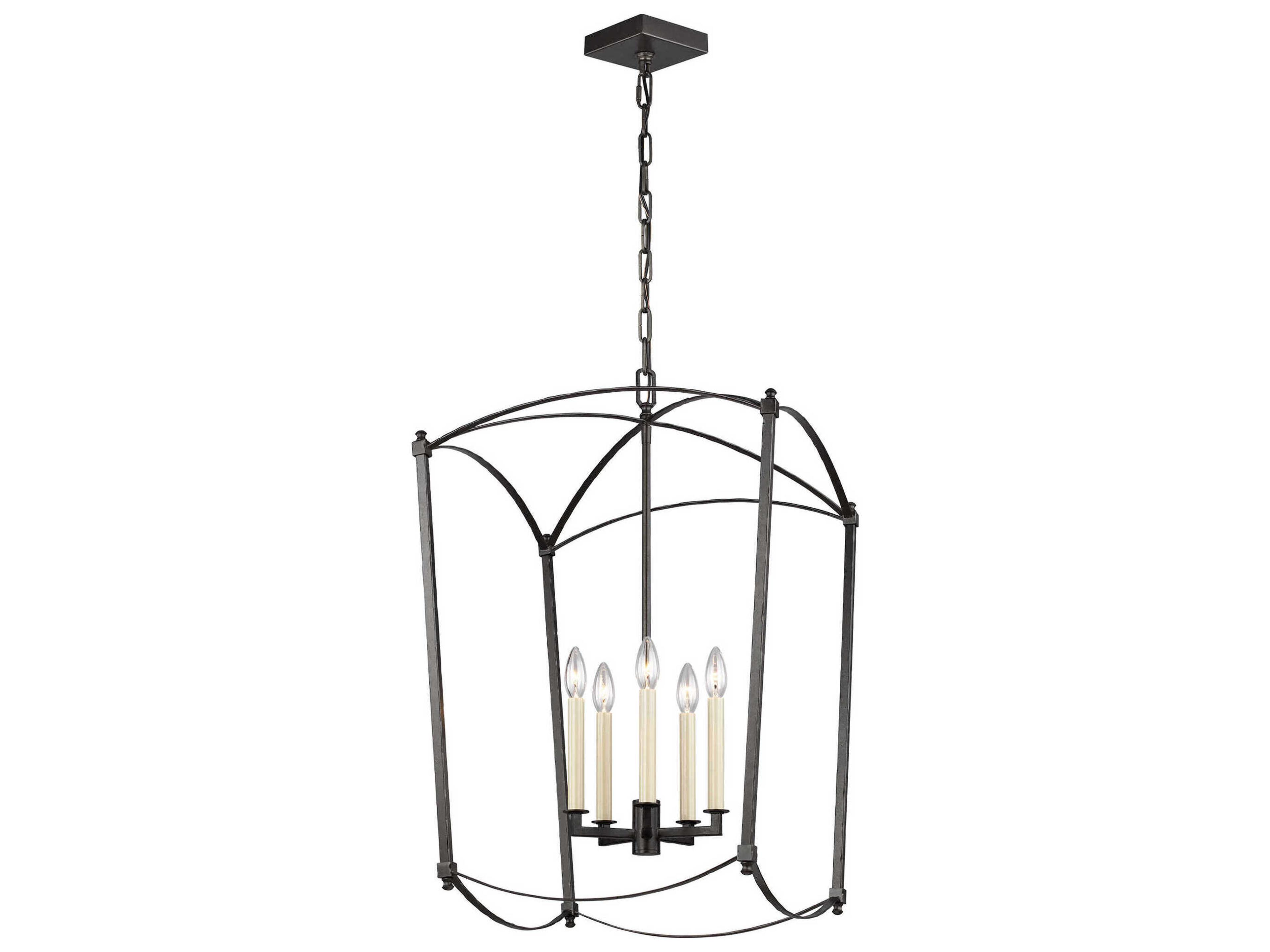 Visual Comfort Studio Thayer 5-Light Smith Steel Candelabra Lantern Chandelier