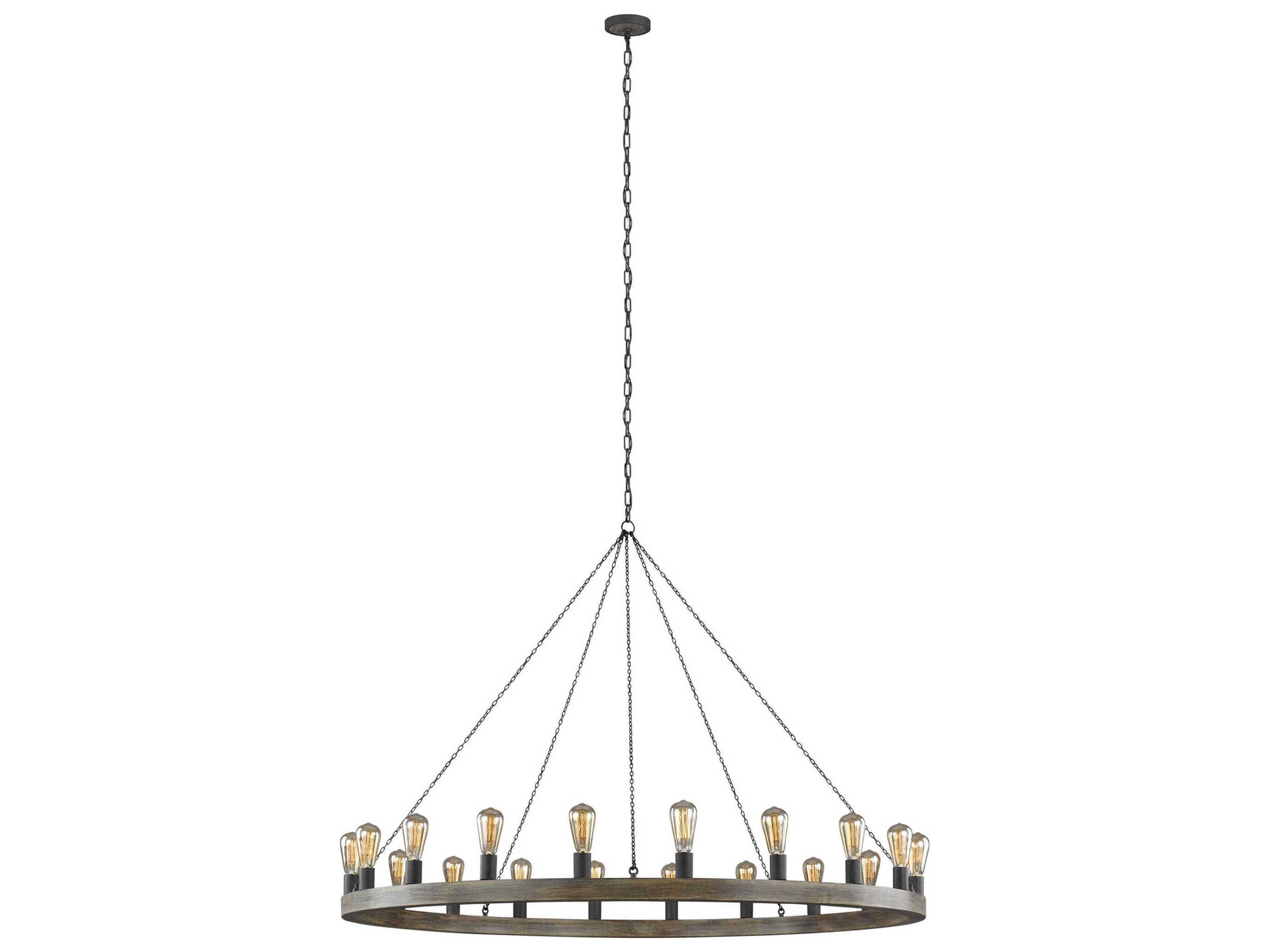 Visual Comfort Studio Avenir 20-Light Weathered Oak Wood Antique Forged Iron Gray Chandelier