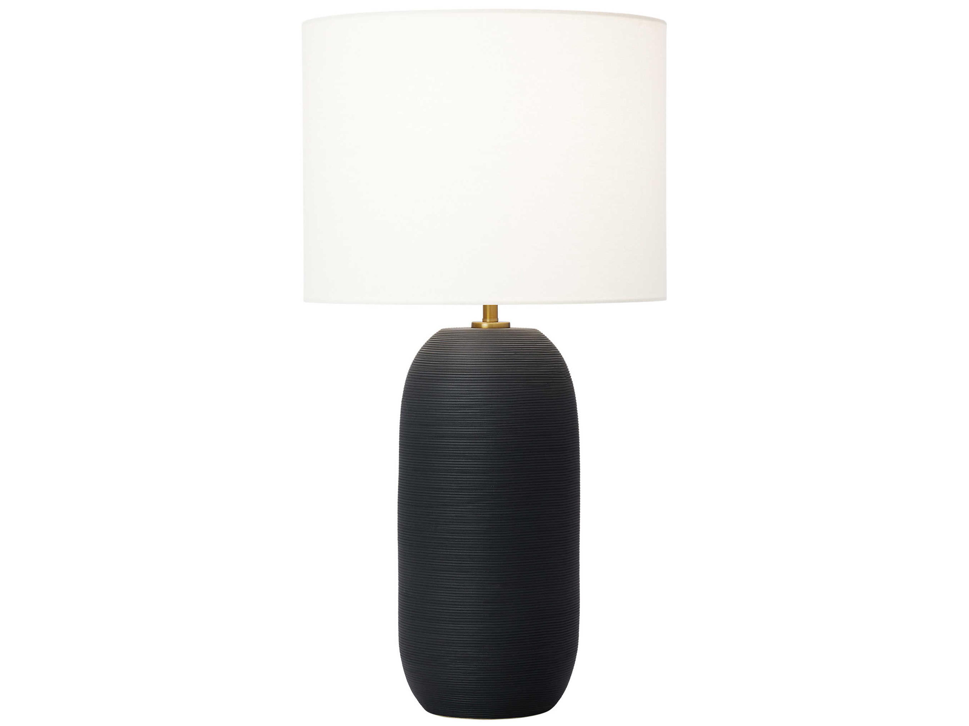 Visual Comfort Studio Fanny Rough Black Ceramic White Linen Fabric Buffet Lamp