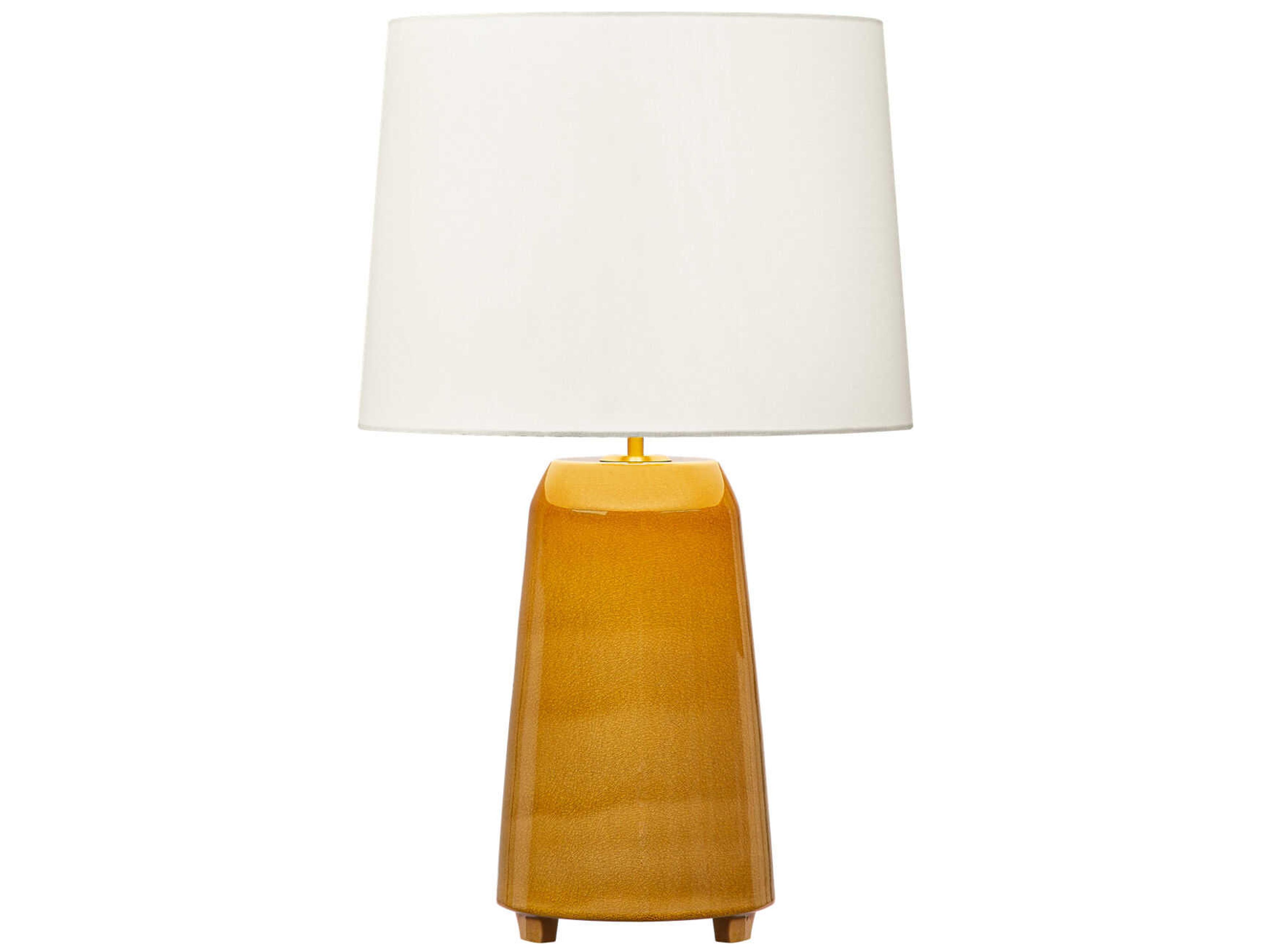 Visual Comfort Studio Nell Cracked Honey White Linen Fabric Yellow Buffet Lamp