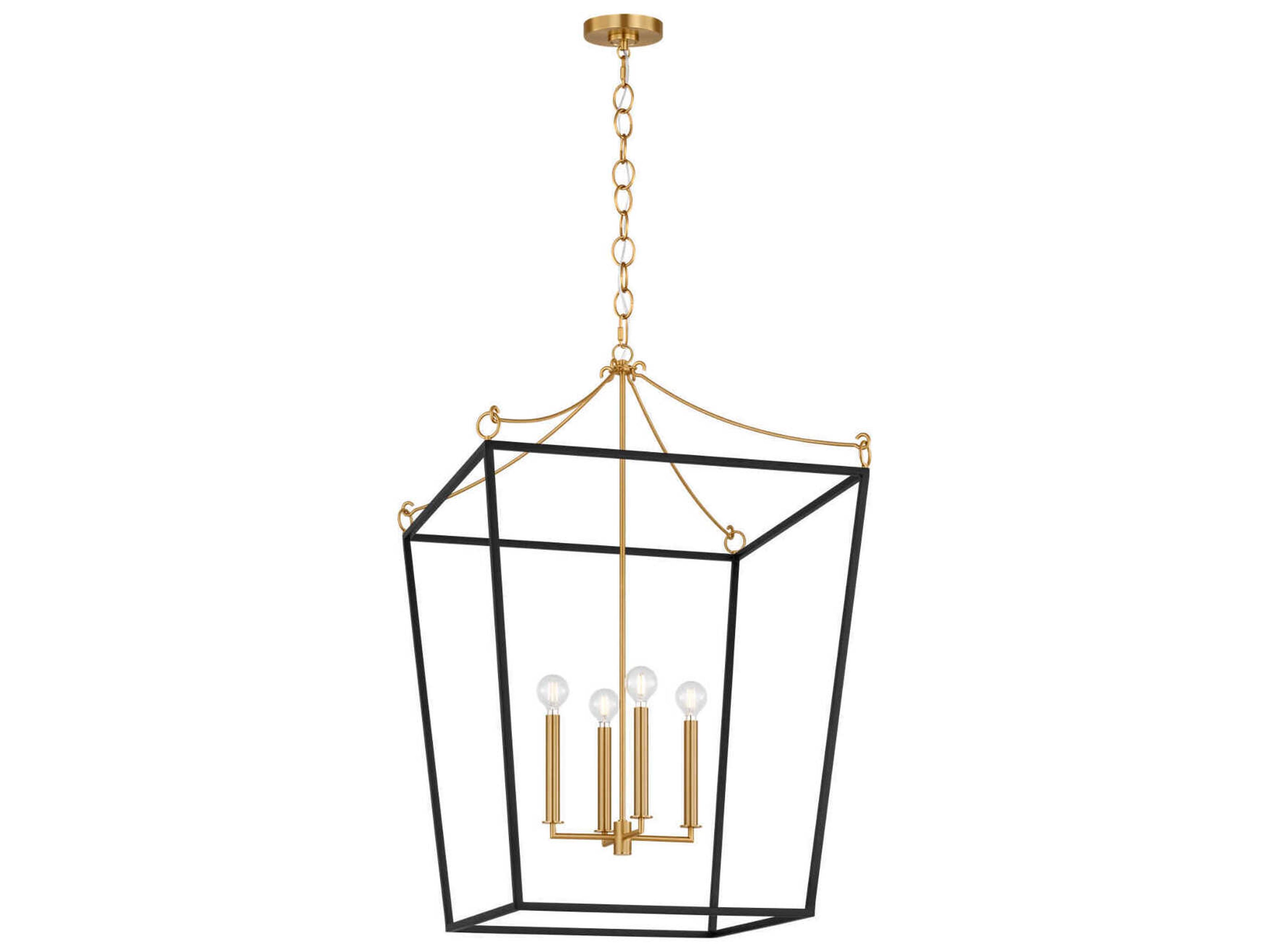 Visual Comfort Studio Carlyle 4-Light Midnight Black Burnished Brass Lantern Pendant