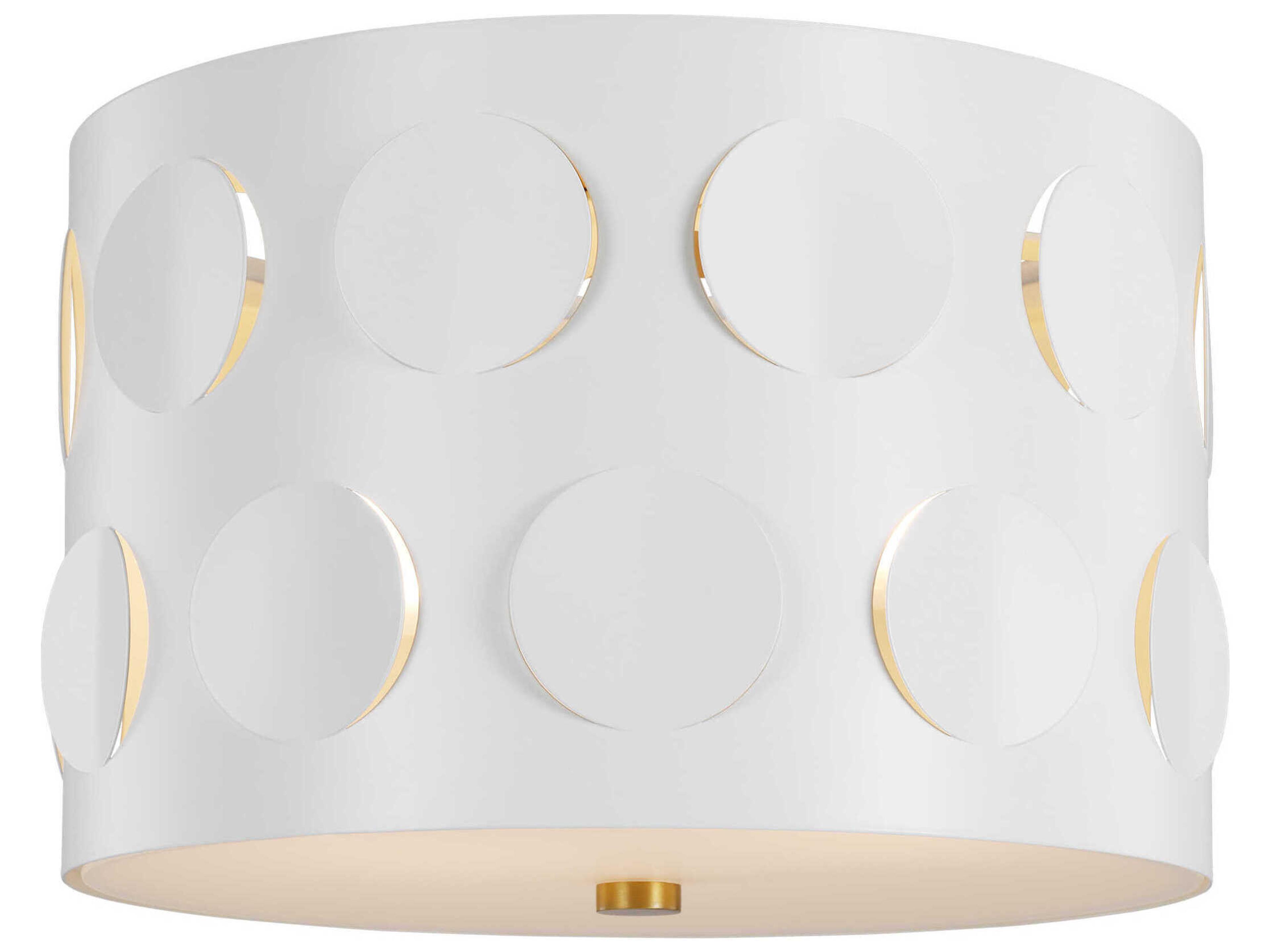 Visual Comfort Studio Dottie 2-Light Burnished Brass White Drum Flush Mount