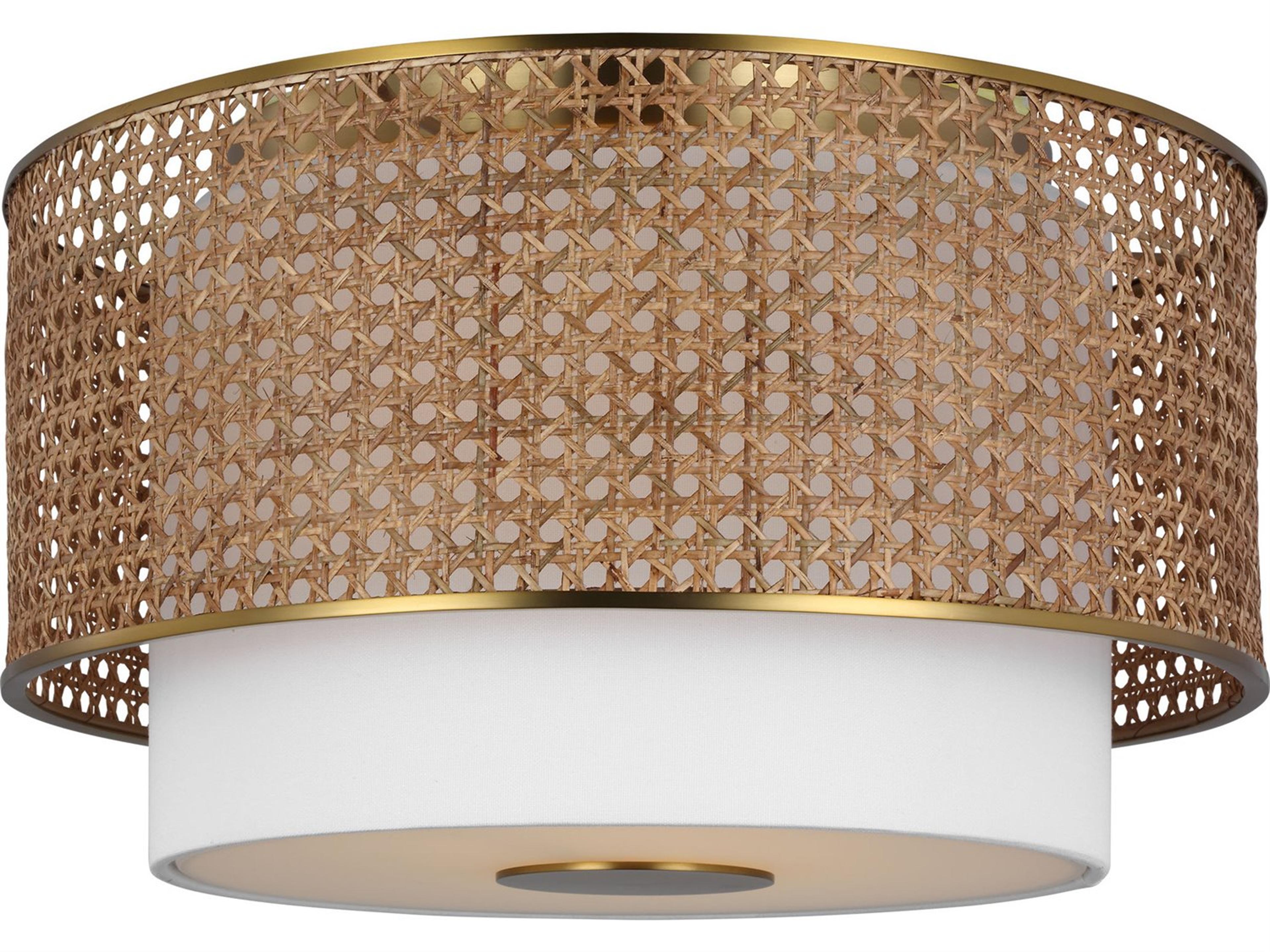 Visual Comfort Studio Sawyer 3-Light Blonde Rattan Brown Flush Mount