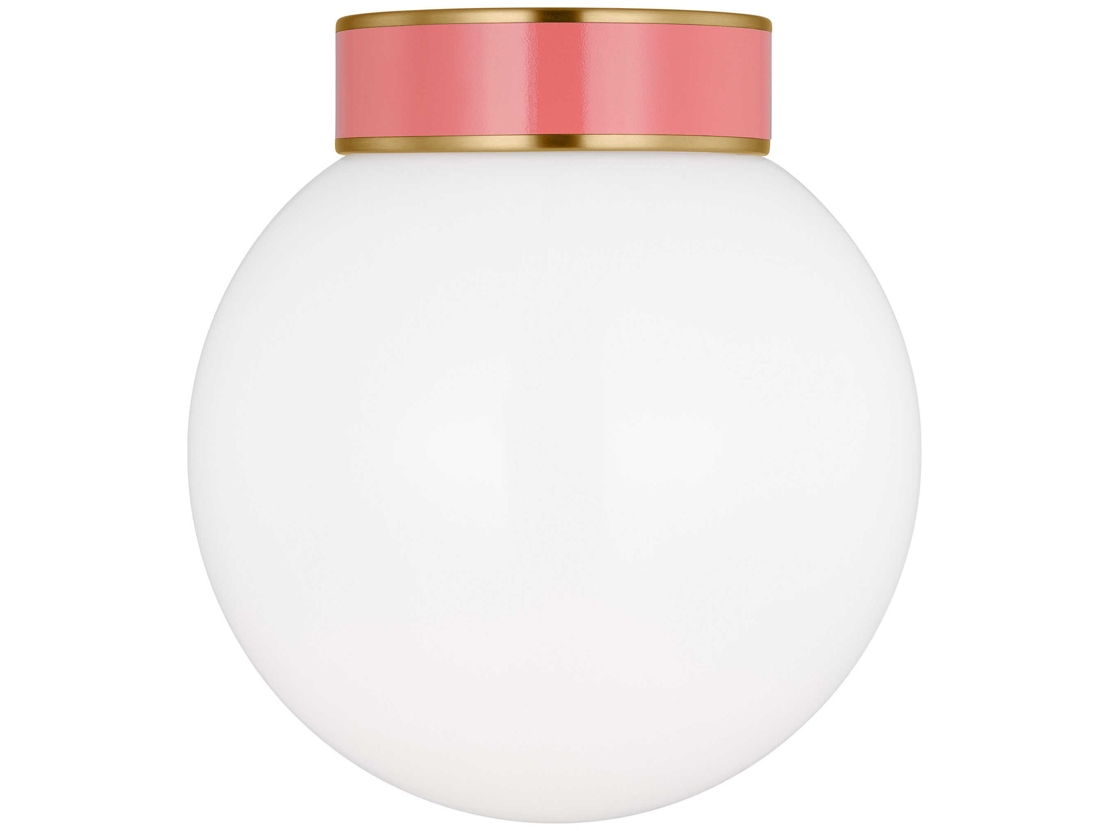 Visual Comfort Studio Monroe 1-Light Burnished Brass Coral Pink Globe Flush Mount