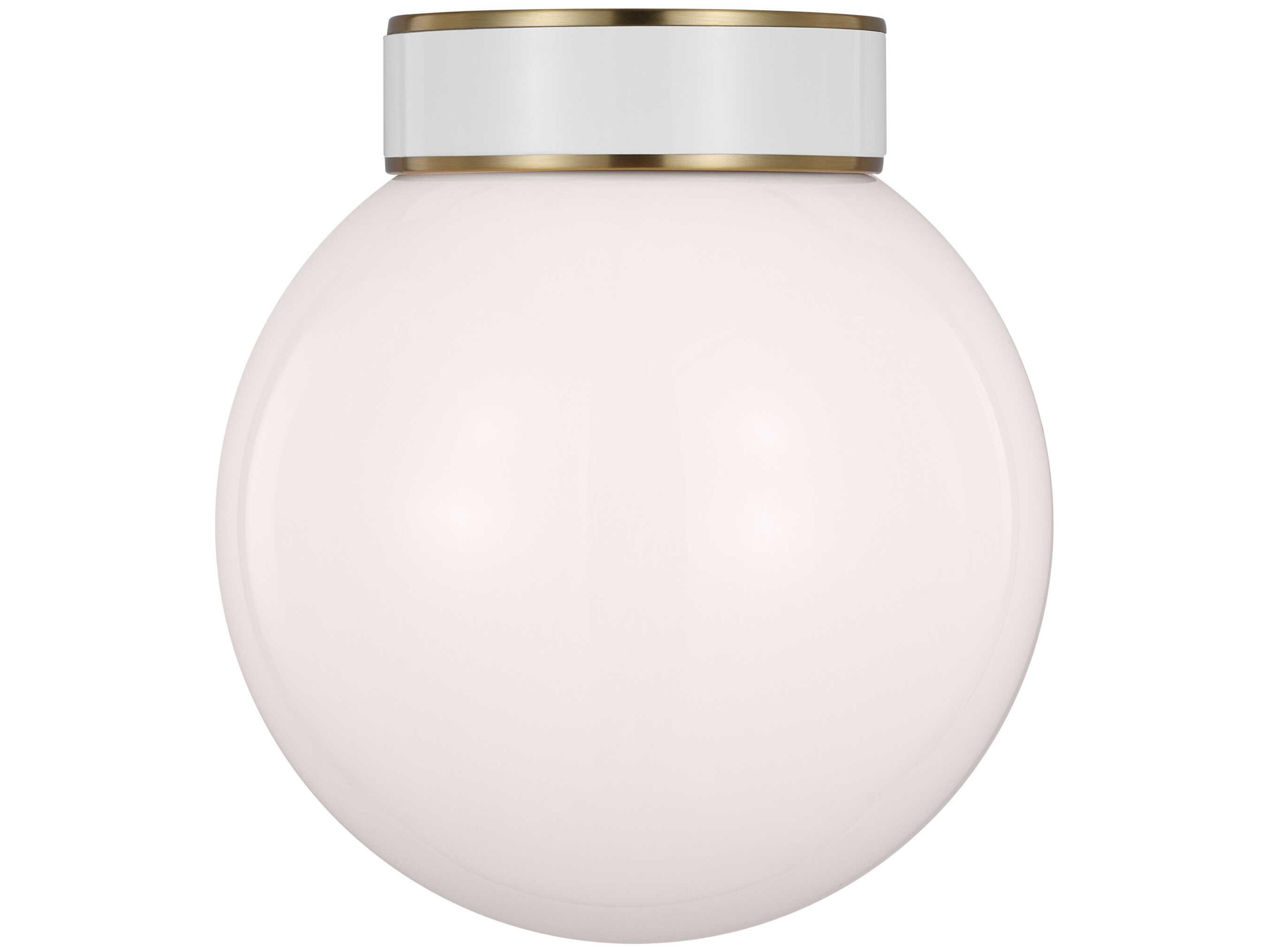 Visual Comfort Studio Monroe 1-Light Burnished Brass Gloss White Off Globe Flush Mount