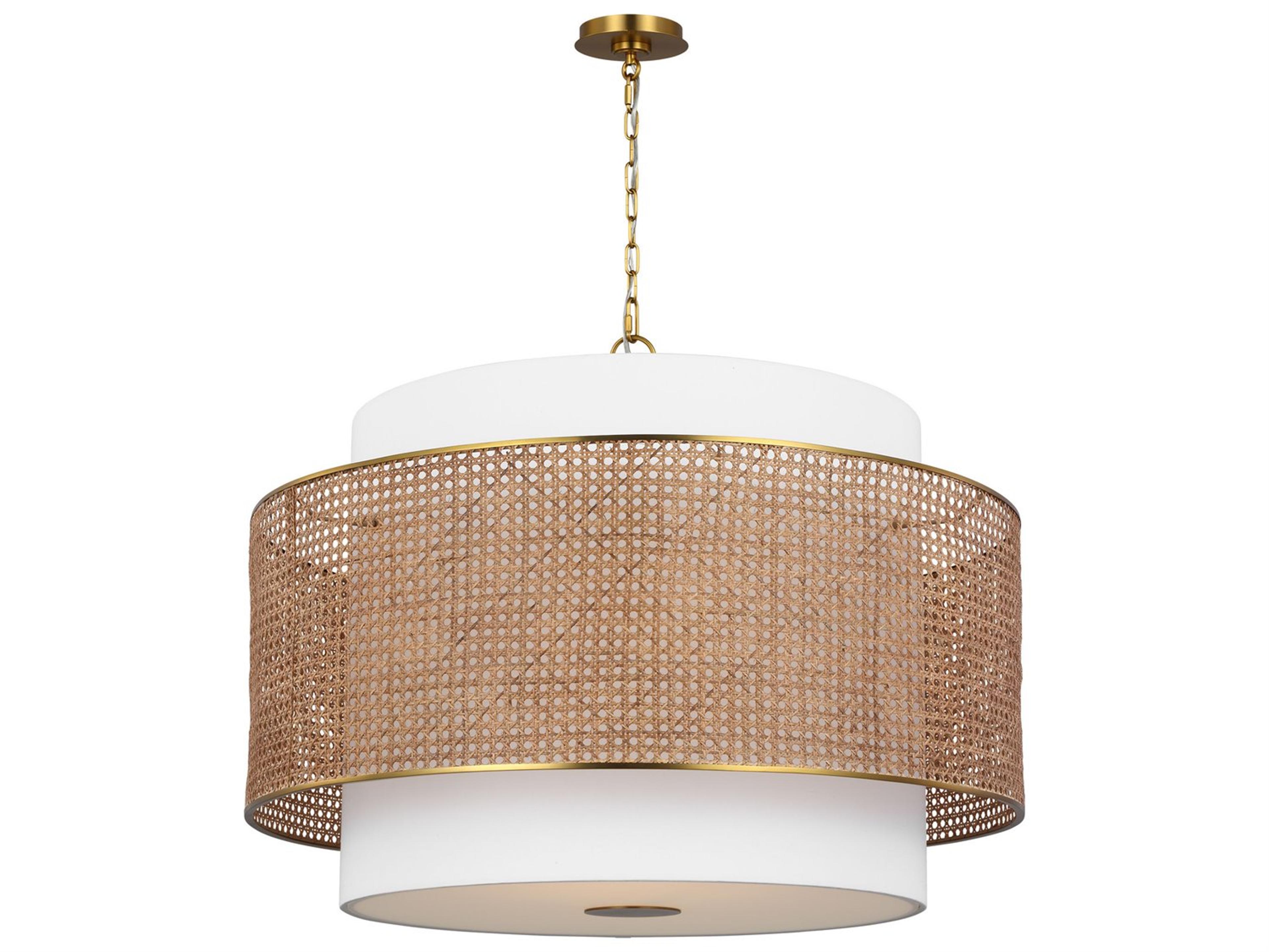 Visual Comfort Studio Sawyer 4-Light Blonde Rattan Brown Pendant