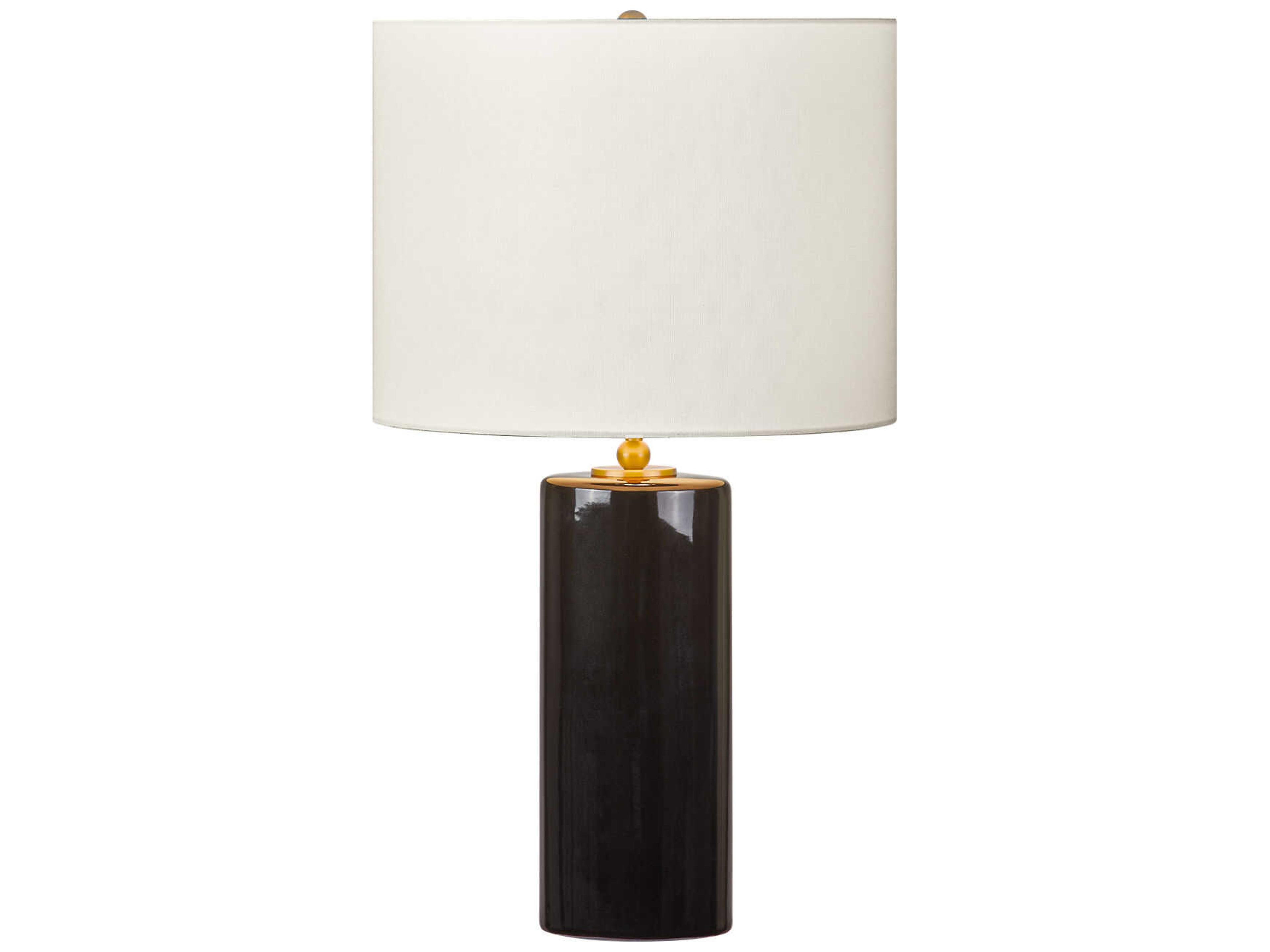 Visual Comfort Studio Lauren Black Ceramic White Linen Fabric Buffet Lamp