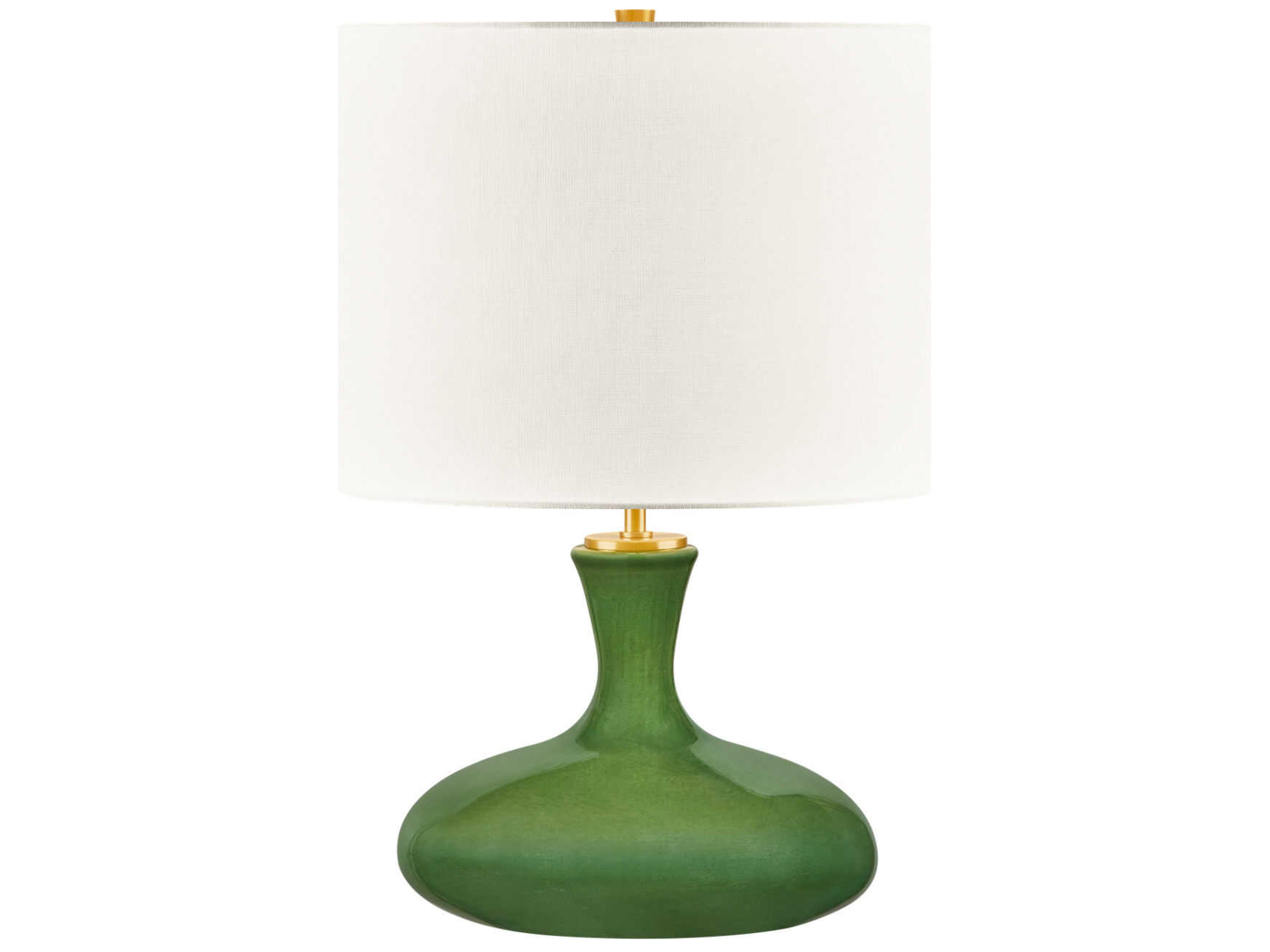 Visual Comfort Studio Amber Green White Linen Fabric Table Lamp