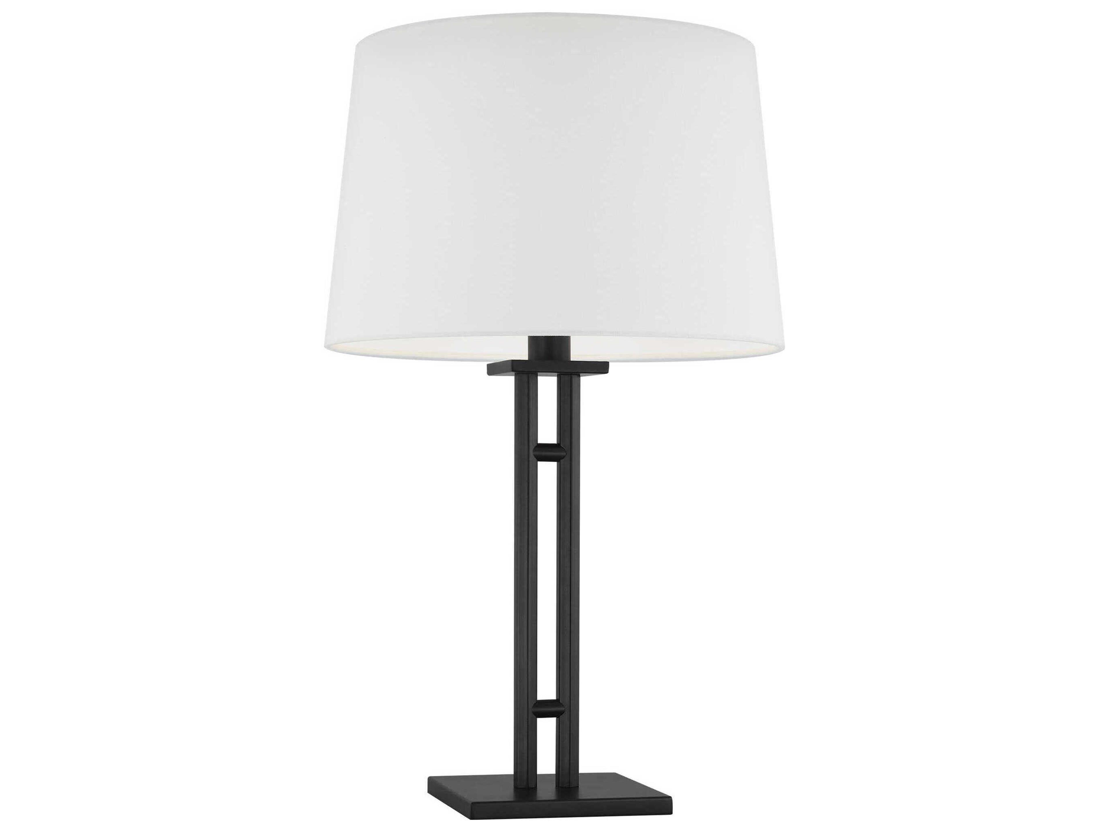Visual Comfort Studio Haddon Aged Iron White Linen Black Buffet Lamp