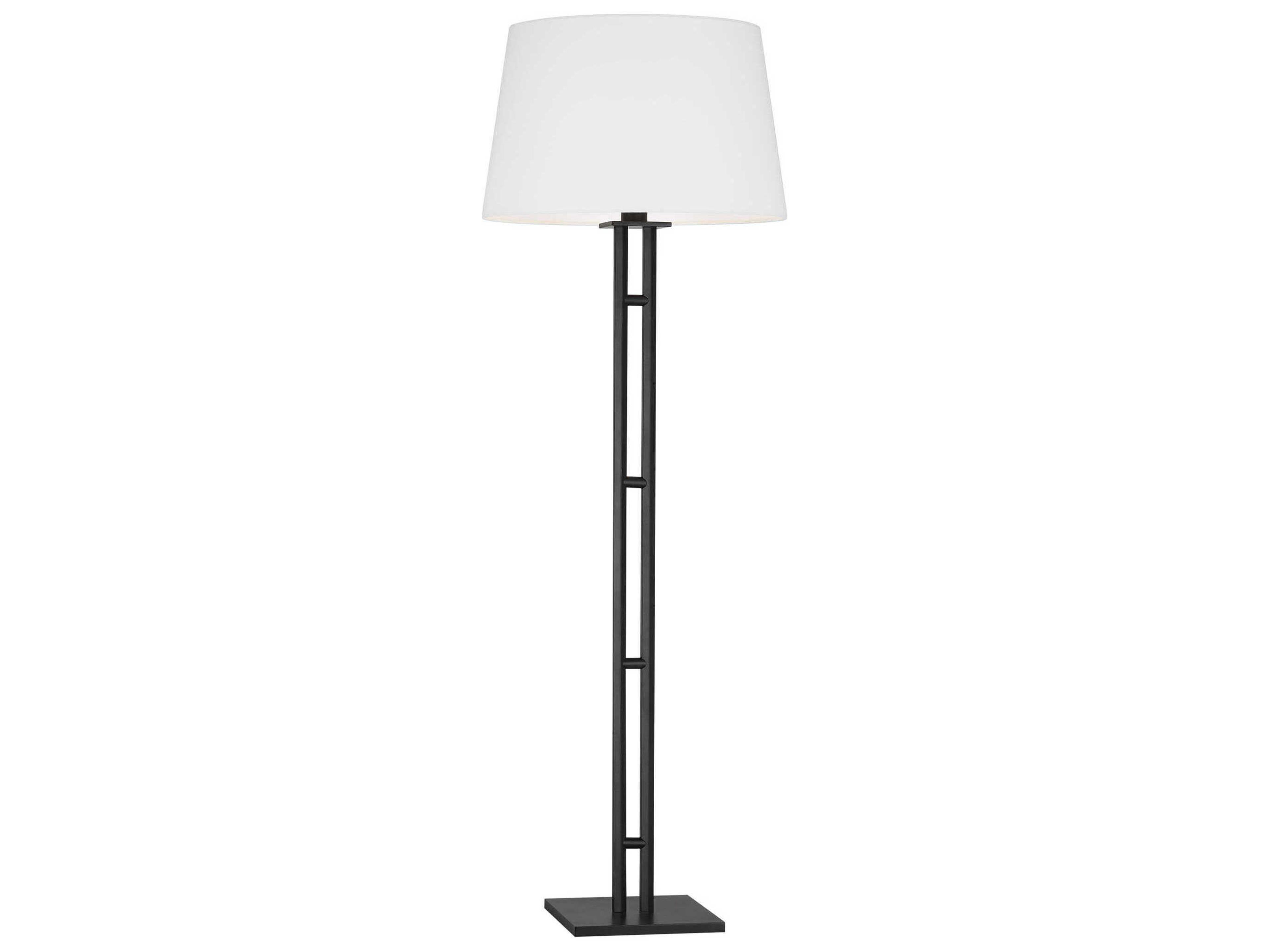 Visual Comfort Studio Haddon Aged Iron White Linen Black Floor Lamp