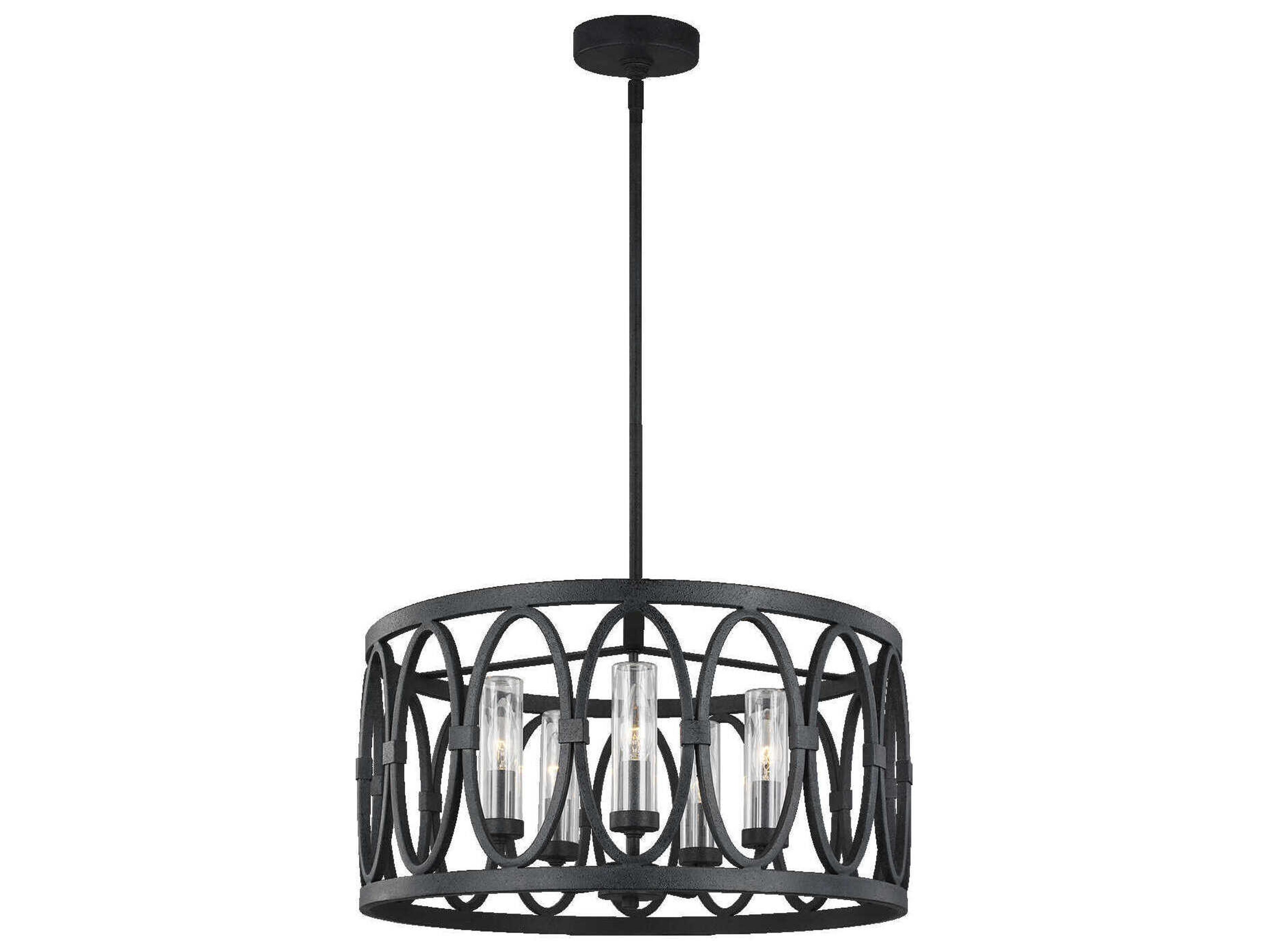 Visual Comfort Studio Patrice 5-Light Dark Weathered Zinc Black Candelabra Cylinder Chandelier