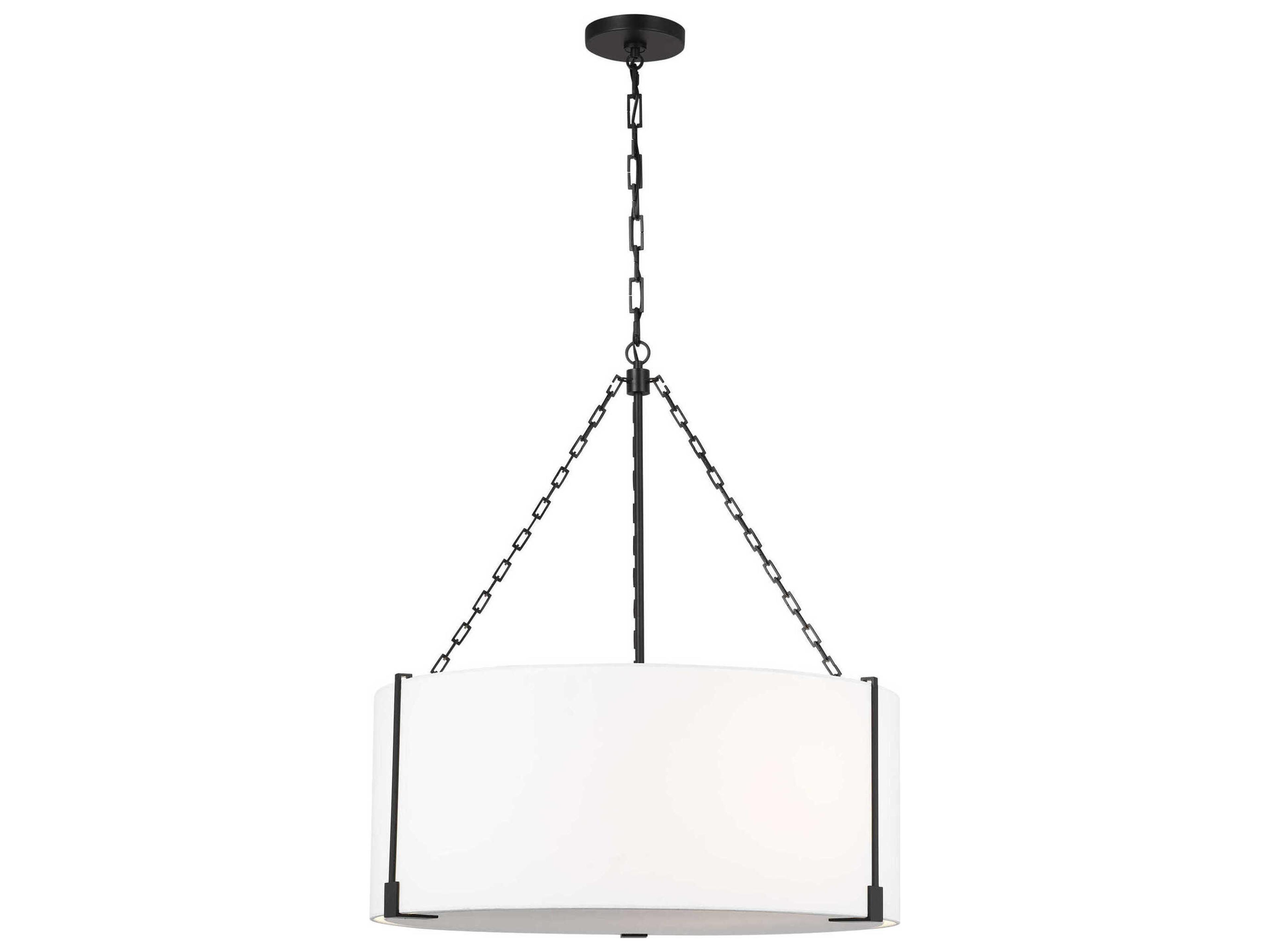 Visual Comfort Studio Bergen 3-Light Aged Iron Black Drum Pendant