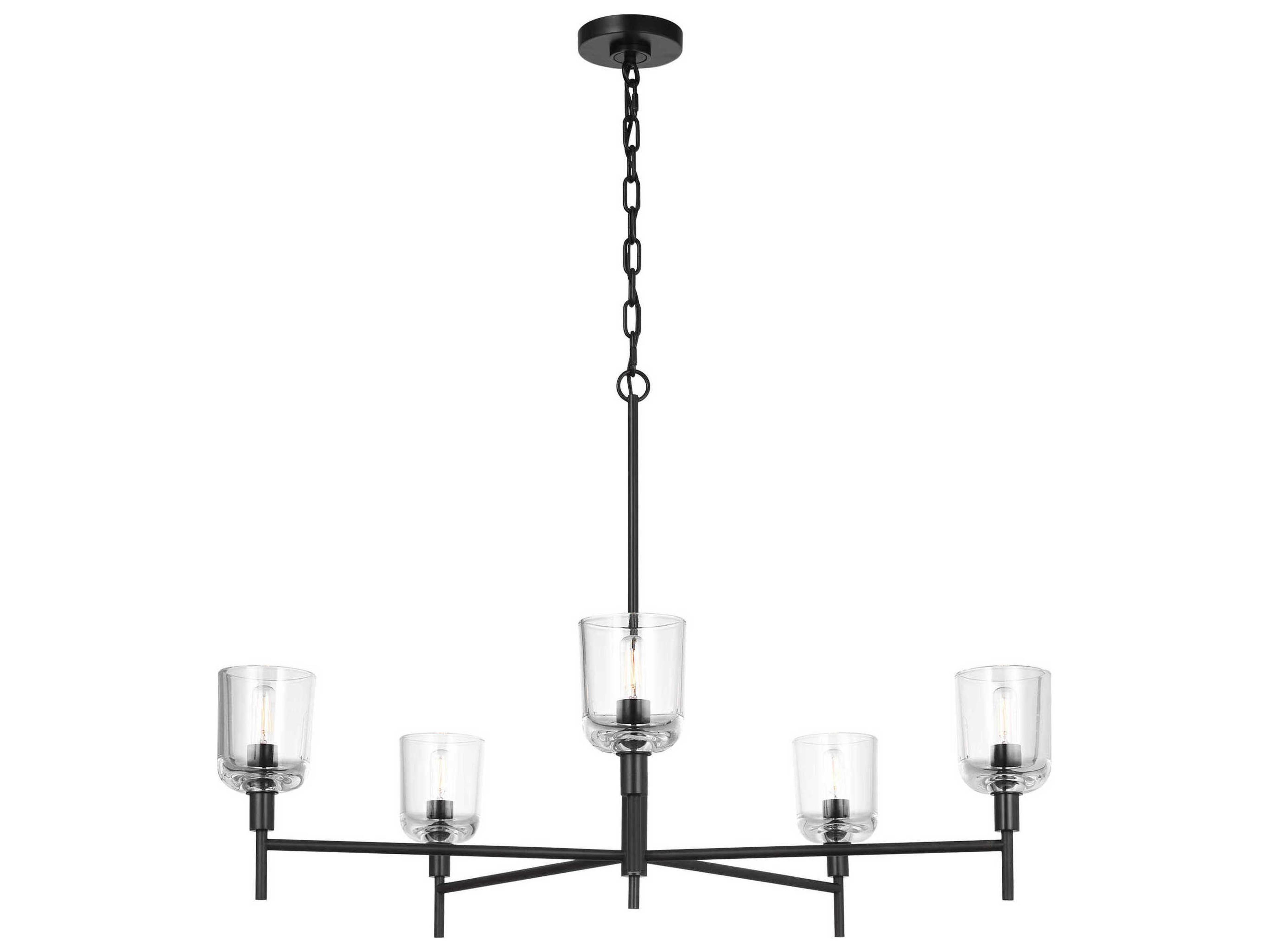 Visual Comfort Studio Hartley 5-Light Aged Iron Black Candelabra Chandelier