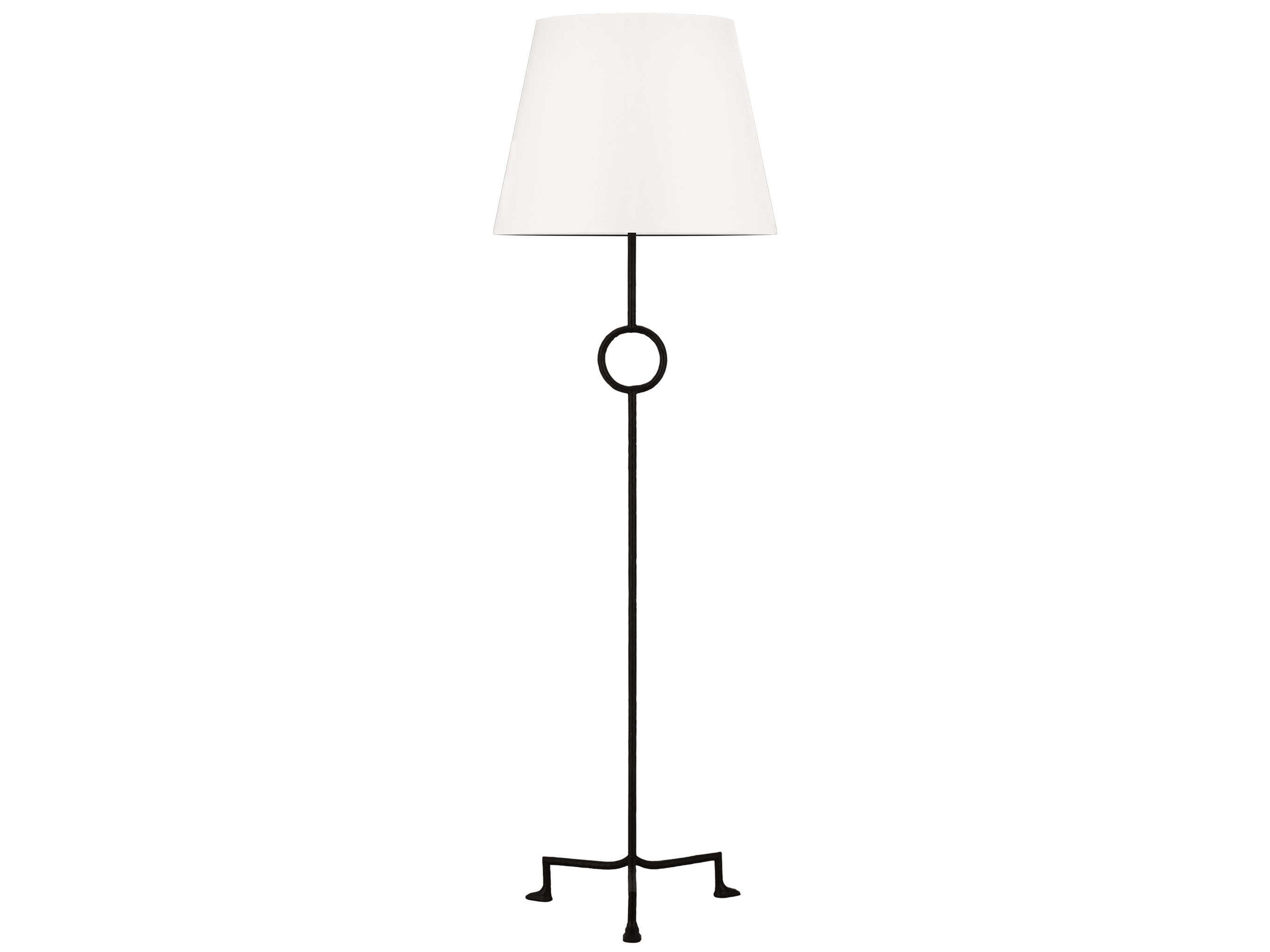 Visual Comfort Studio Montour Aged Iron White Linen Fabric Black Floor Lamp