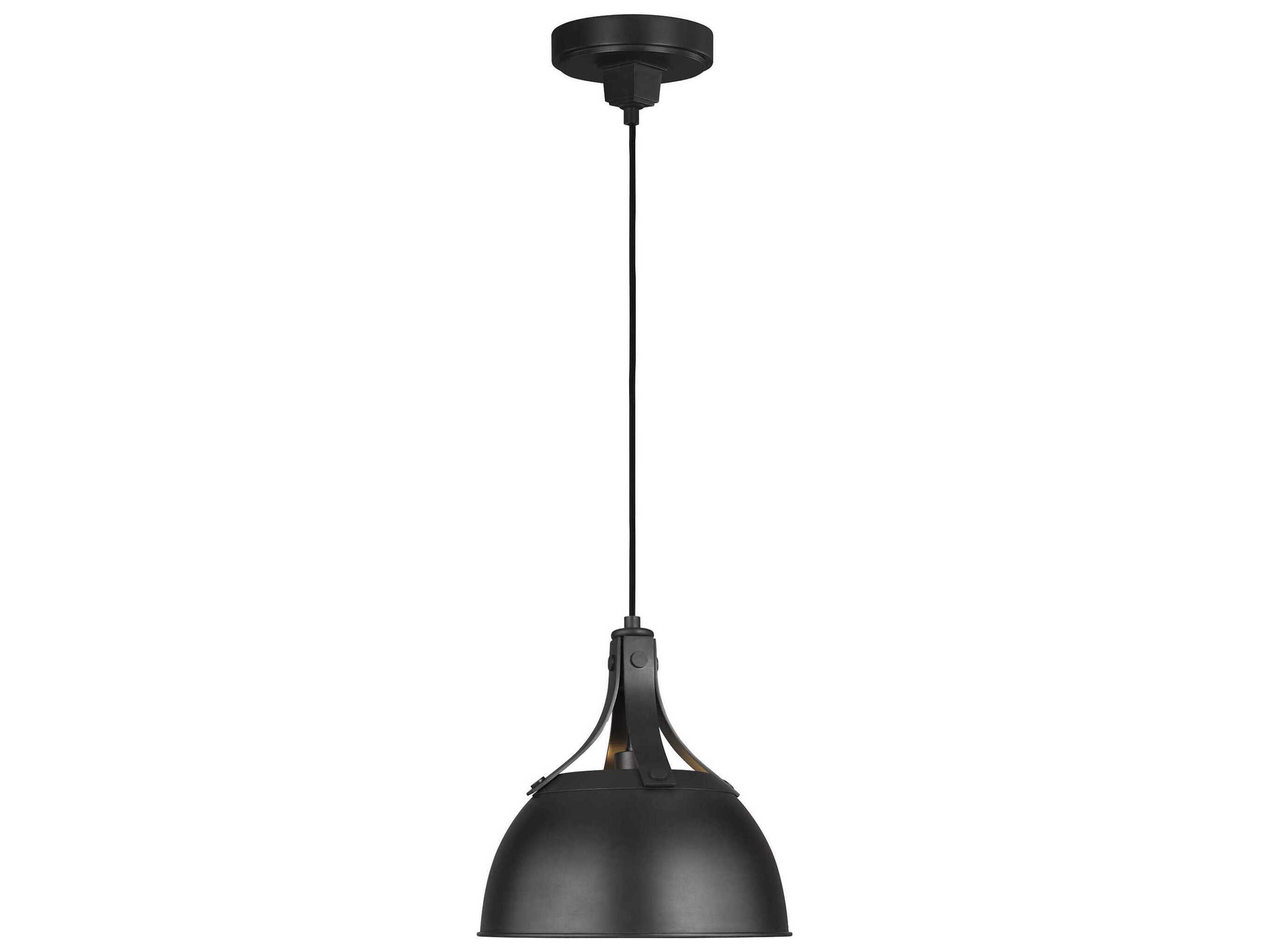 Visual Comfort Studio Logan 1-Light Aged Iron Black Dome Mini Pendant