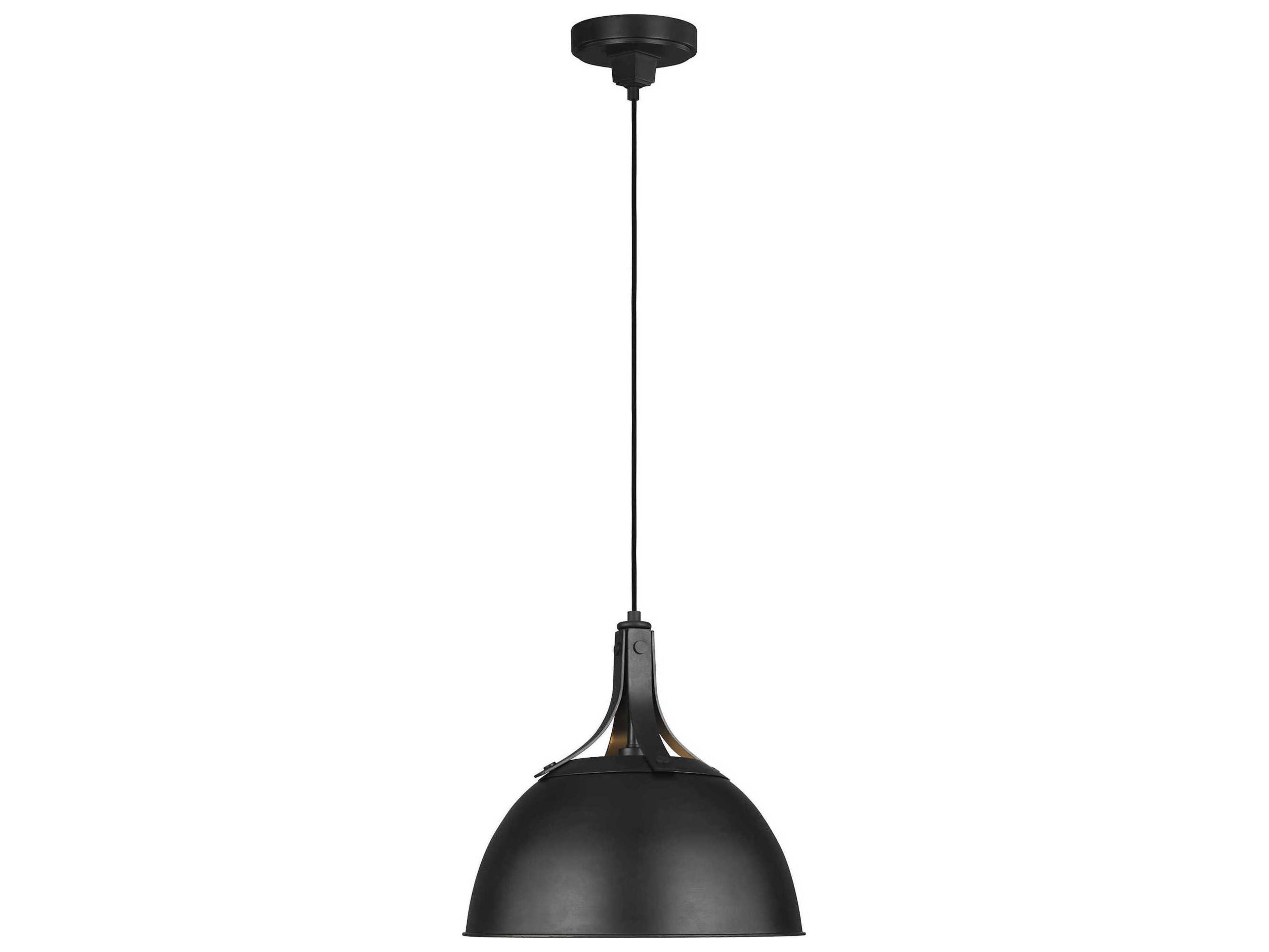 Visual Comfort Studio Logan 1-Light Aged Iron Black Dome Pendant