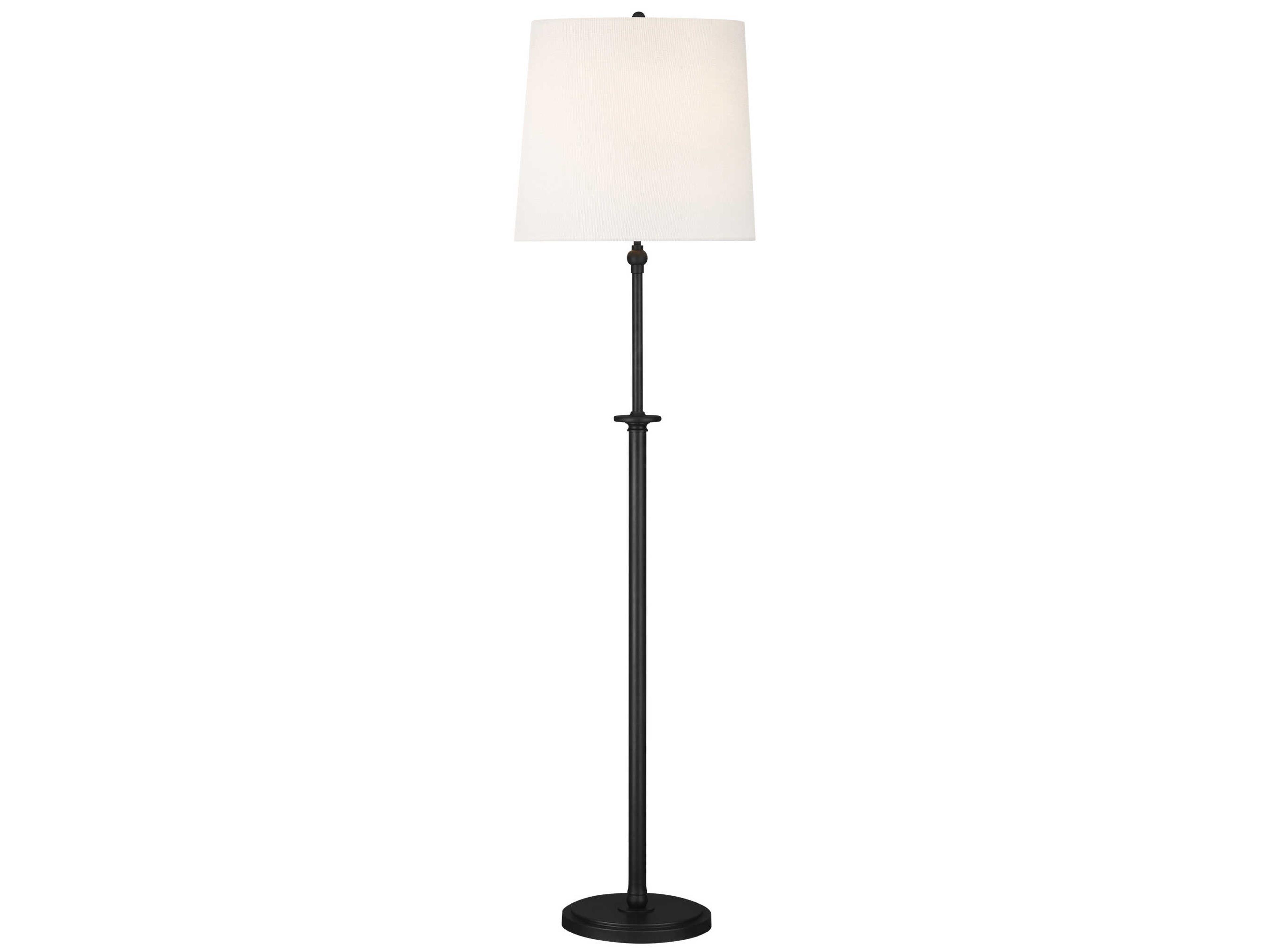Visual Comfort Studio Capri Aged Iron White Linen Fabric Black Floor Lamp