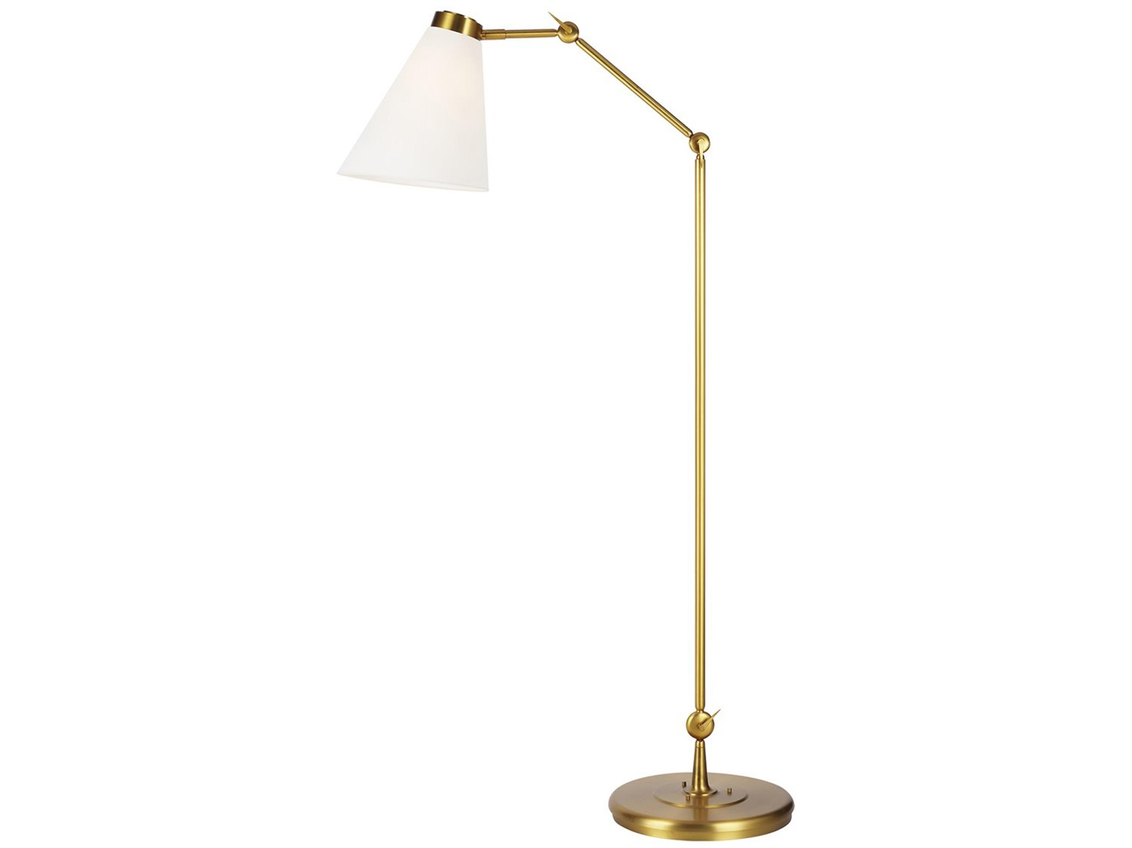 Visual Comfort Studio Signoret Burnished Brass White Linen Fabric Floor Lamp