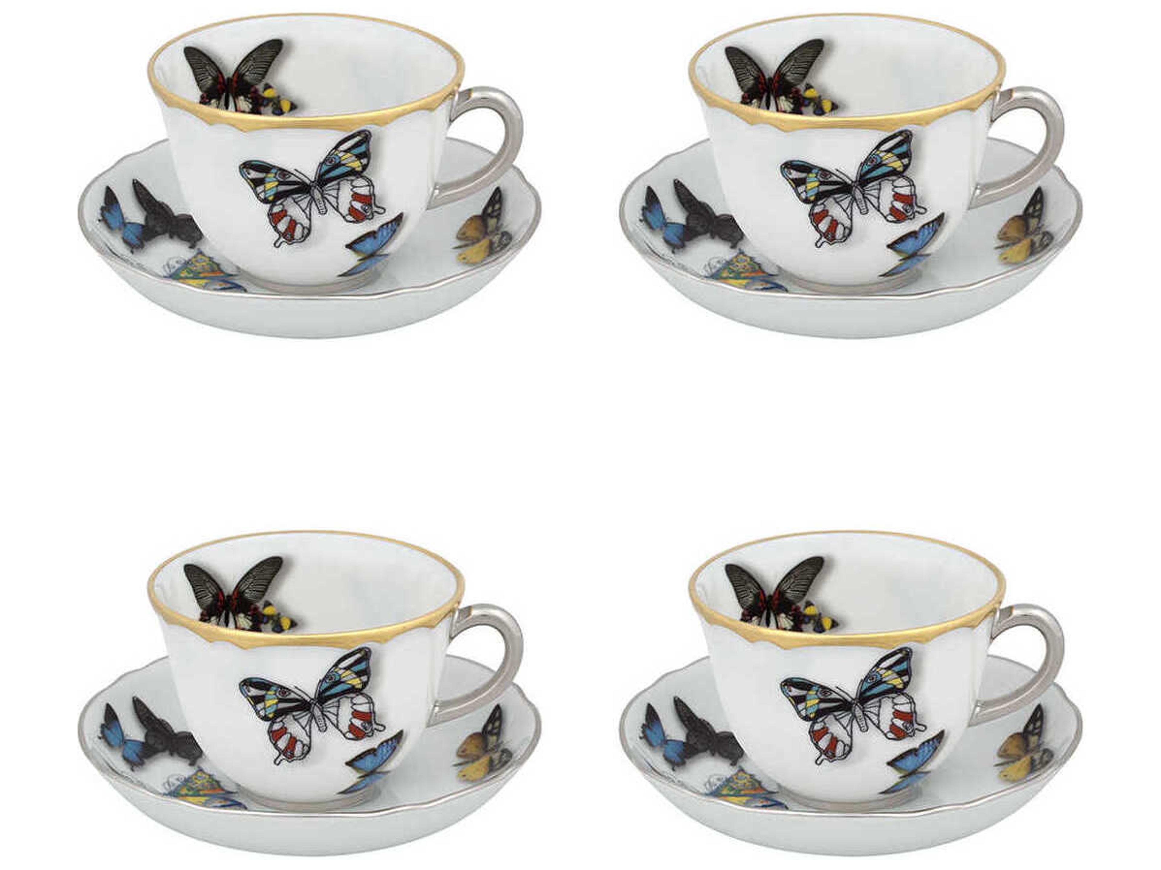 Vista Alegre Lacroix Butterfly Parade Coffee Cup and Saucer Set of 4